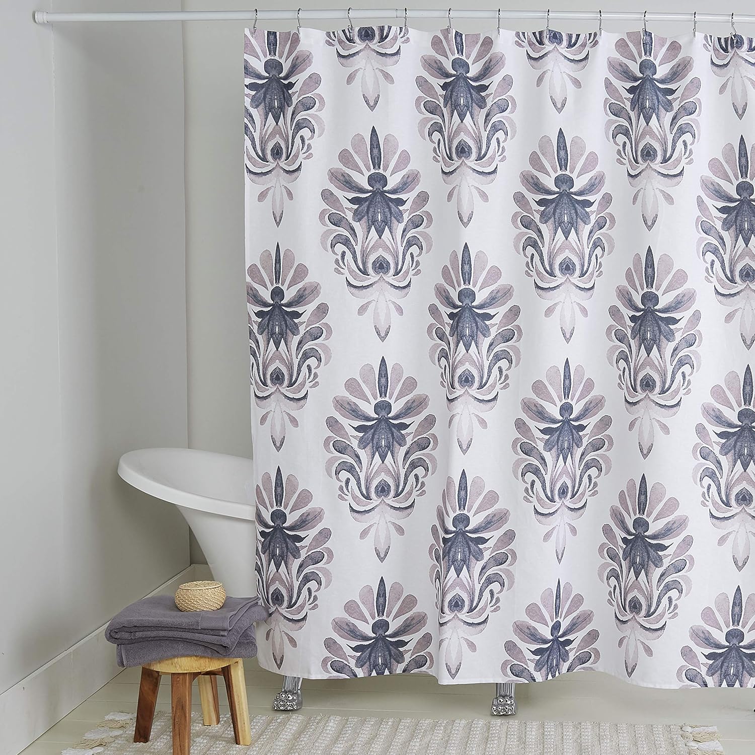 Home Dynamix Nicole Miller Emery 100% Cotton Shower Curtain, 72"x72", Ivory/Blue