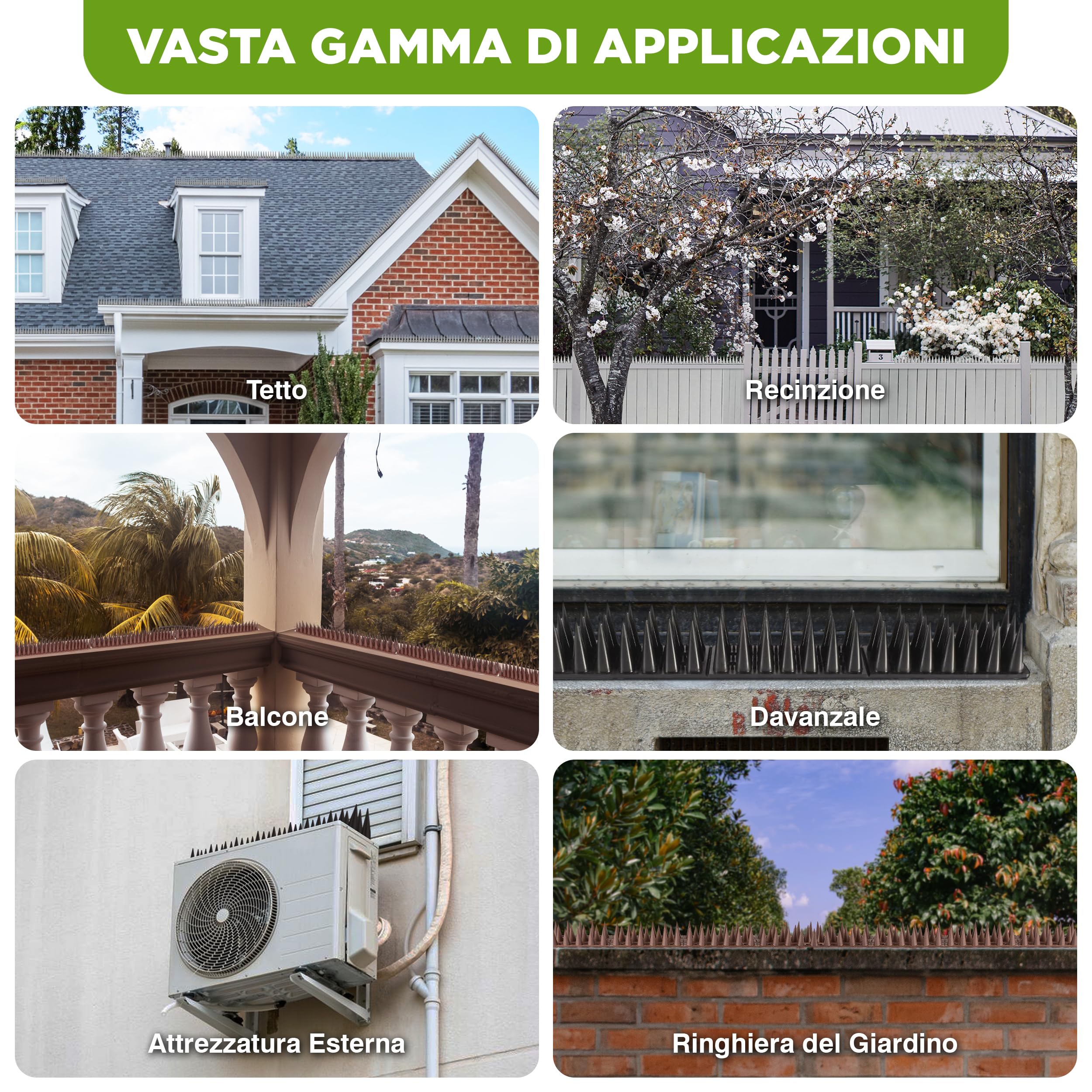 ISOTRONIC - Punte repellenti per Uccelli, Gatti e martore - per recinzioni, davanzali, tetti, Alberi e Giardini (5,4 m | 12 Pezzi | Nero)