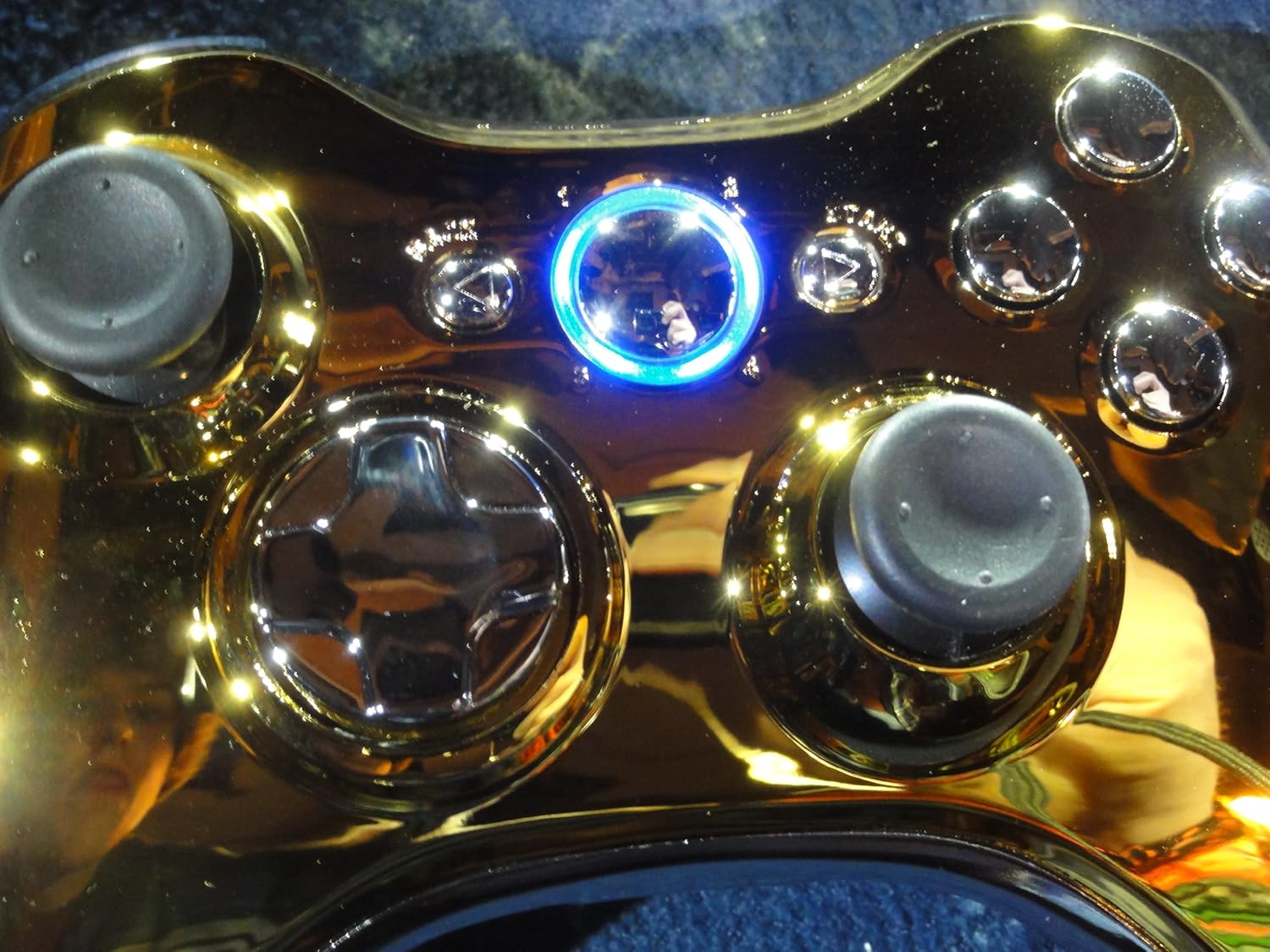 Chrome GOLD/SILVER Xbox 360 Modded Controller (Rapid Fire, Blue LEDs) COD Ghosts, Call of Duty Black Ops 2, MW2, MW3, Halo, GTA..more