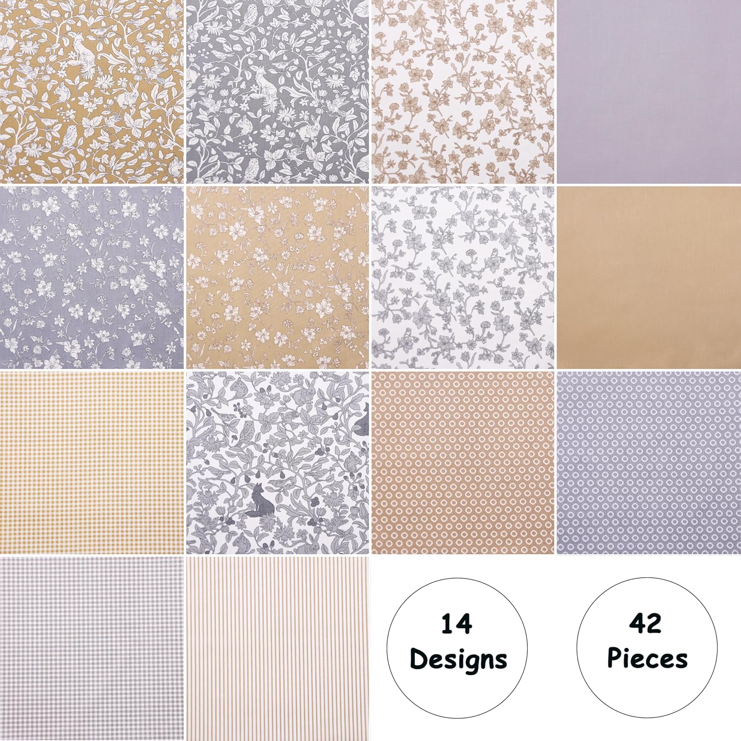 42Pcs 10x10 Cotton Fabric Squares - Brown & Grey Layer Cake Fabric Clearance for Quilting 10 inch - Layer Cakes 10 inch Squares for Quilting, Sewing, Blanket, Baby Quilt, Bags, and Crafts