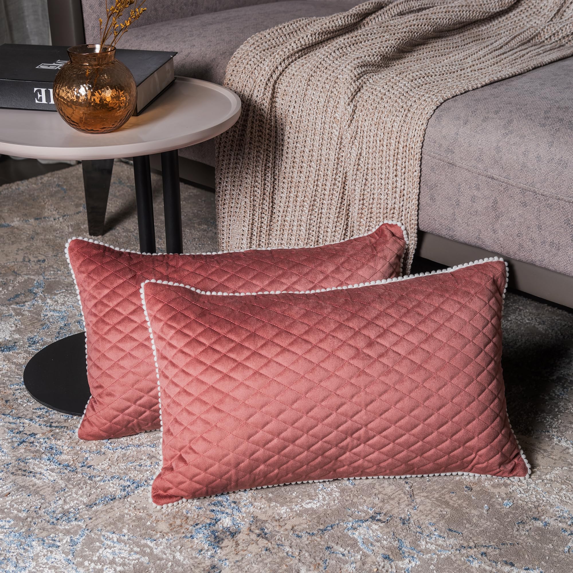 Pipal Set of 2, Quilted Velvet Boho Cushion Covers, Soft Decorative Pillows Cases for Couch, Bedroom, Living Room, Sofa, Farmhouse and Modern Room Decor (12 x 20 inch, Dusty Rose) - with 2 Cushions (B0C8599BQN) Amazon Price History, Amazon Price Tracker
