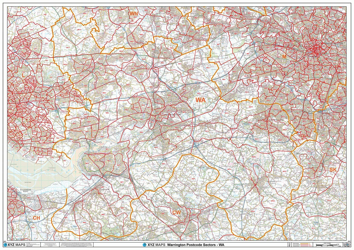 Warrington - WA - Postcode Wall Map - Paper