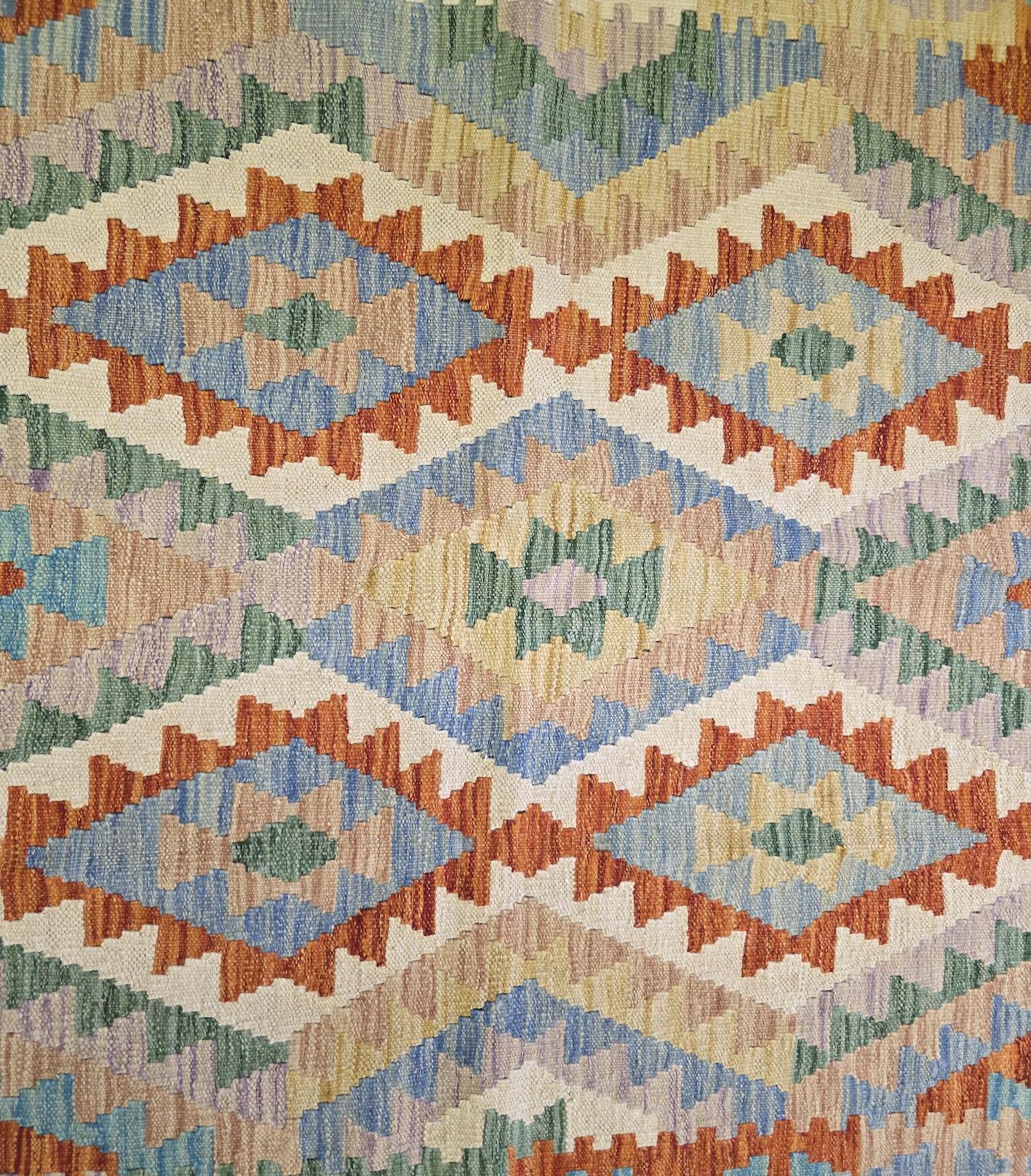 Frog Green & Multi Hand Woven Afghan Kilim Rug - 202 x 150cm
