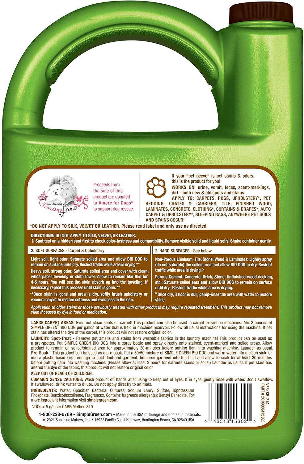 Simple Green Bio Active Stain & Odor Remover for Pet & Carpet- Pet & People Safe (1 Gal), Milky White, 128 Fl Oz (Pack of 2)