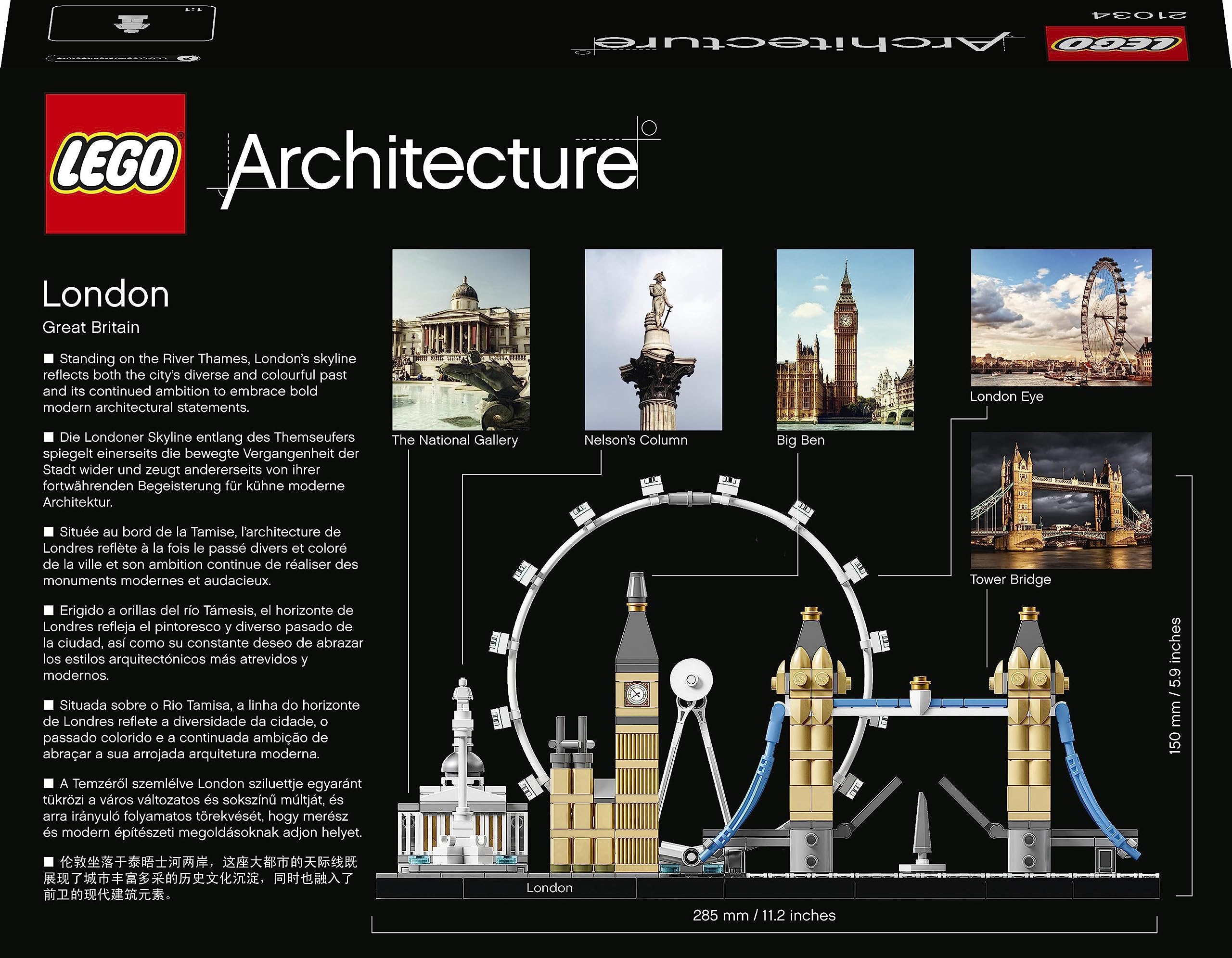 LEGO Architecture Londyn, Dekoracje do Domu i Ozdoba do Salonu, Kreatywne Klocki Konstrukcyjne, Zestaw Kolekcjonerski dla Dorosłych, Pomysł na Prezent, 21034