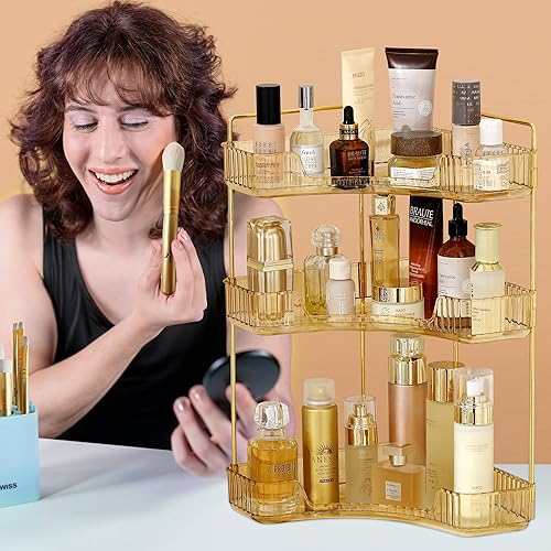 Miniatura 5 de Organizador de esquina para mostrador de baño, estante de encimera de baño, organizador de maquillaje para tocador, bandeja de perfume para