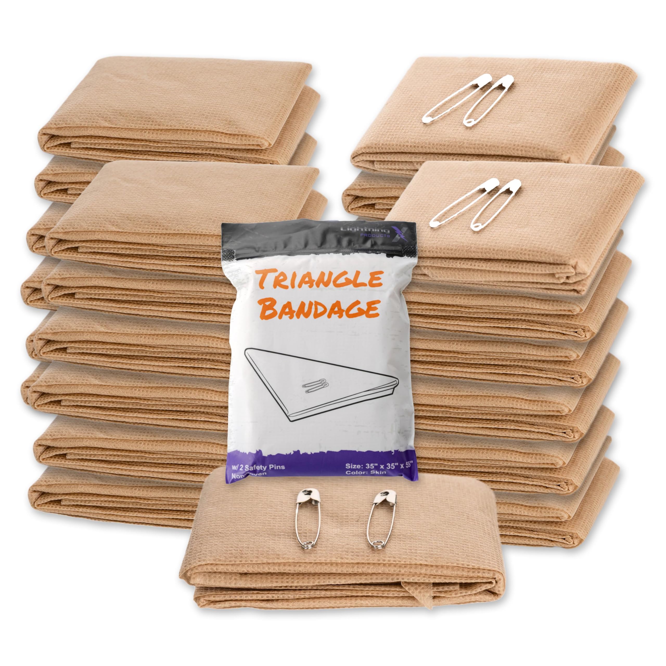 Lightning X Triangular Bandage w/Safety Pins | Pack of 20 | Non Woven & Latex Free | Triangle Sling