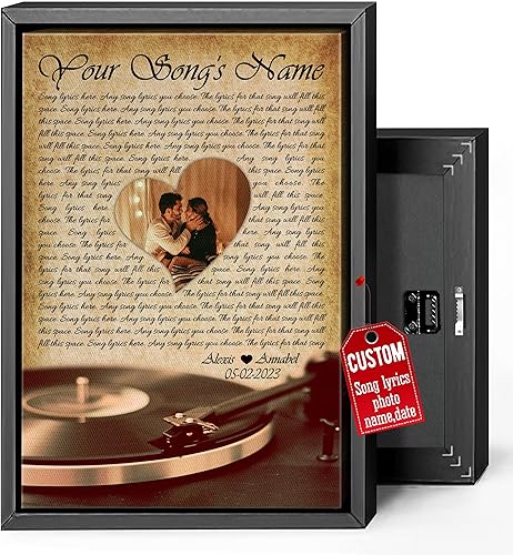 Vista 15 de H-DEWALL Letras de canciones personalizadas, lienzo enmarcado en marrón, música romántica del día de San Valentín, regalo personalizado para marido