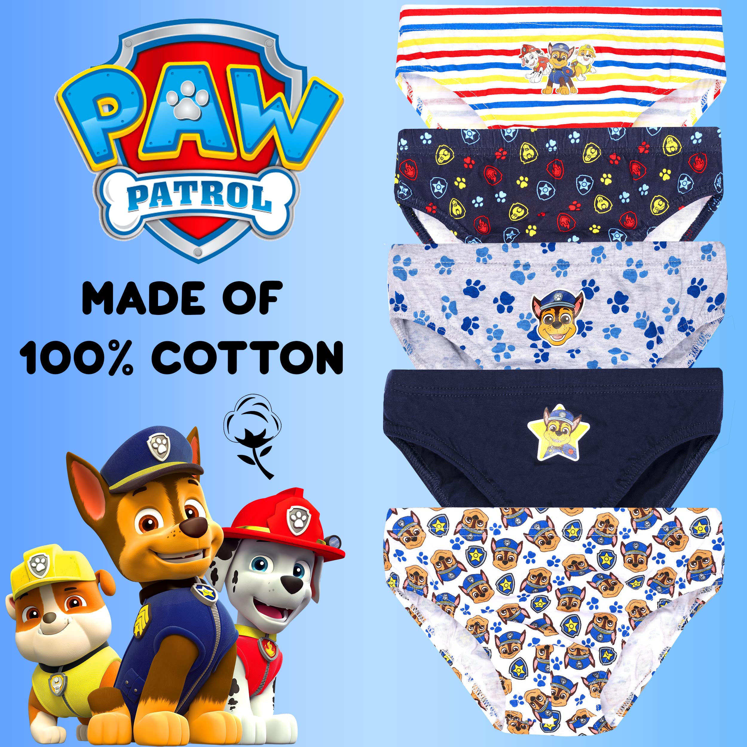 Paw Patrol - Confezione Multipla di Biancheria Intima - Pantaloni da 5 Pezzi - Pantaloni in Cotone 100% - varietà di Design dei Personaggi