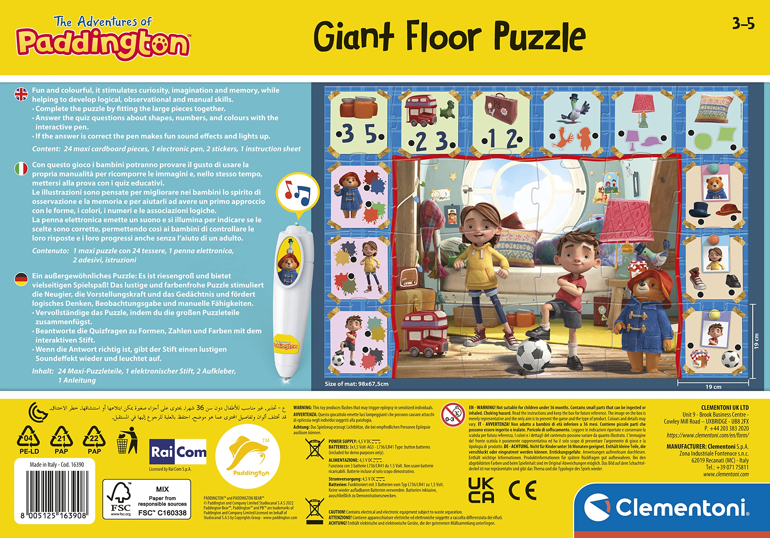 Clementoni - Paddington Puzzle de Suelo Gigante, 16390