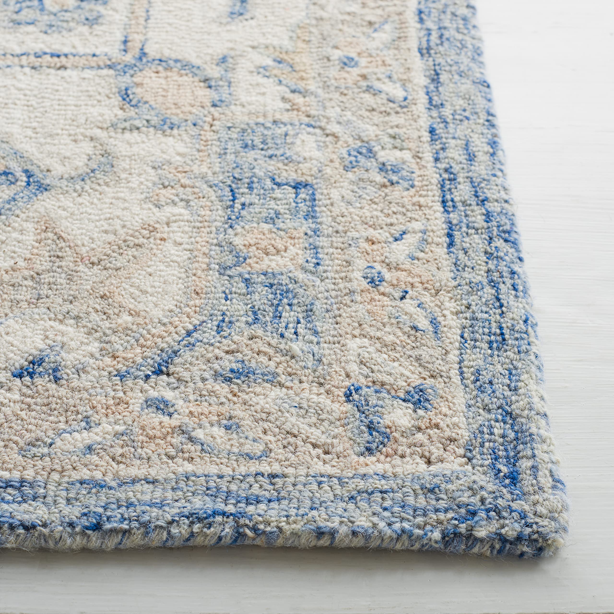 Safavieh Traditional Rug for Living Room Dining Room, Bedroom - Micro-Loop Collection, Short Pile, in Blue and Ivory, 90 x 90 cm - Image 3