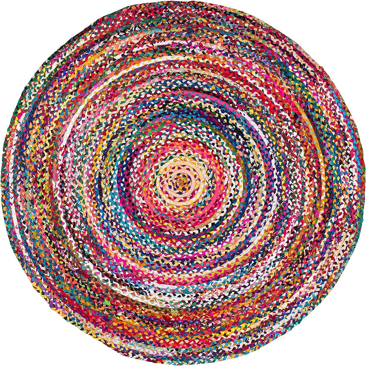 Epic Home Store Handwoven Natural Braider Reversible Multi Chindi Carpets mats | Cotton Jute Carpets for Bedroom and Balcony | Floor Covering Round Carpets for Living Room, (Size 120 cm )
