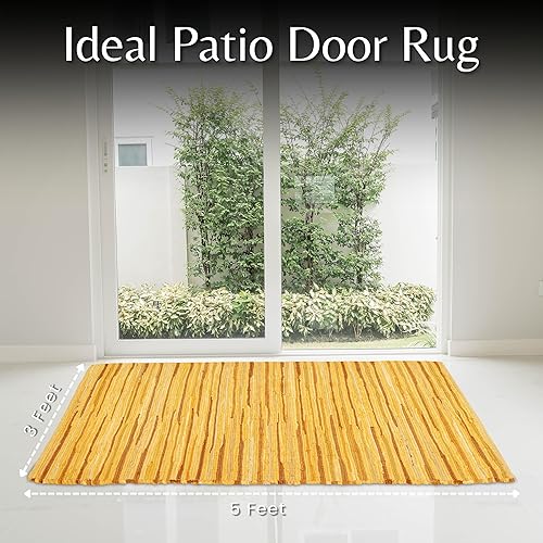 Miniatura 3 de THE BEER VALLEY Alfombra de Trapo Chindi Tejida a Mano 100% Algodón 3'x5' - Mostaza, Alfombra Reversible Reciclada, Alfombras Rústicas Bohemias de