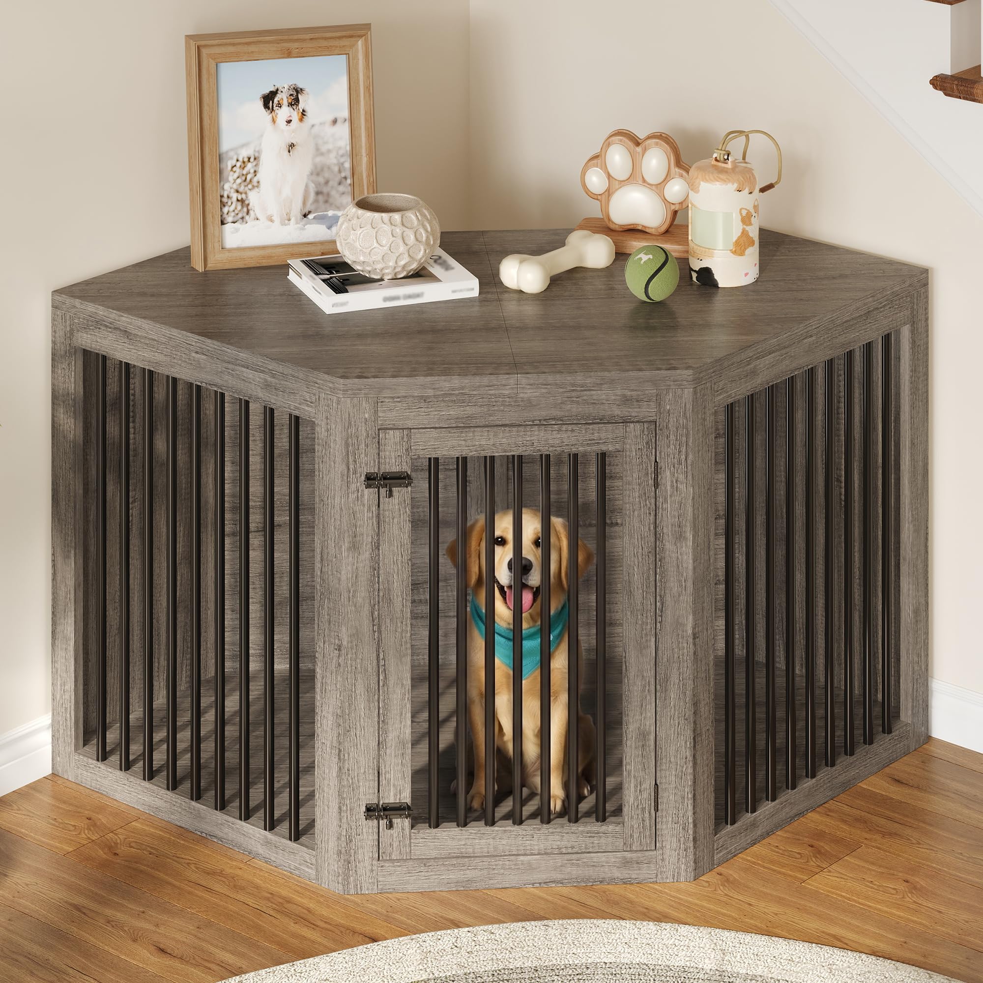 AMERLIFE Corner Dog Crate Furniture for Medium/Large Dogs Space-Saving
