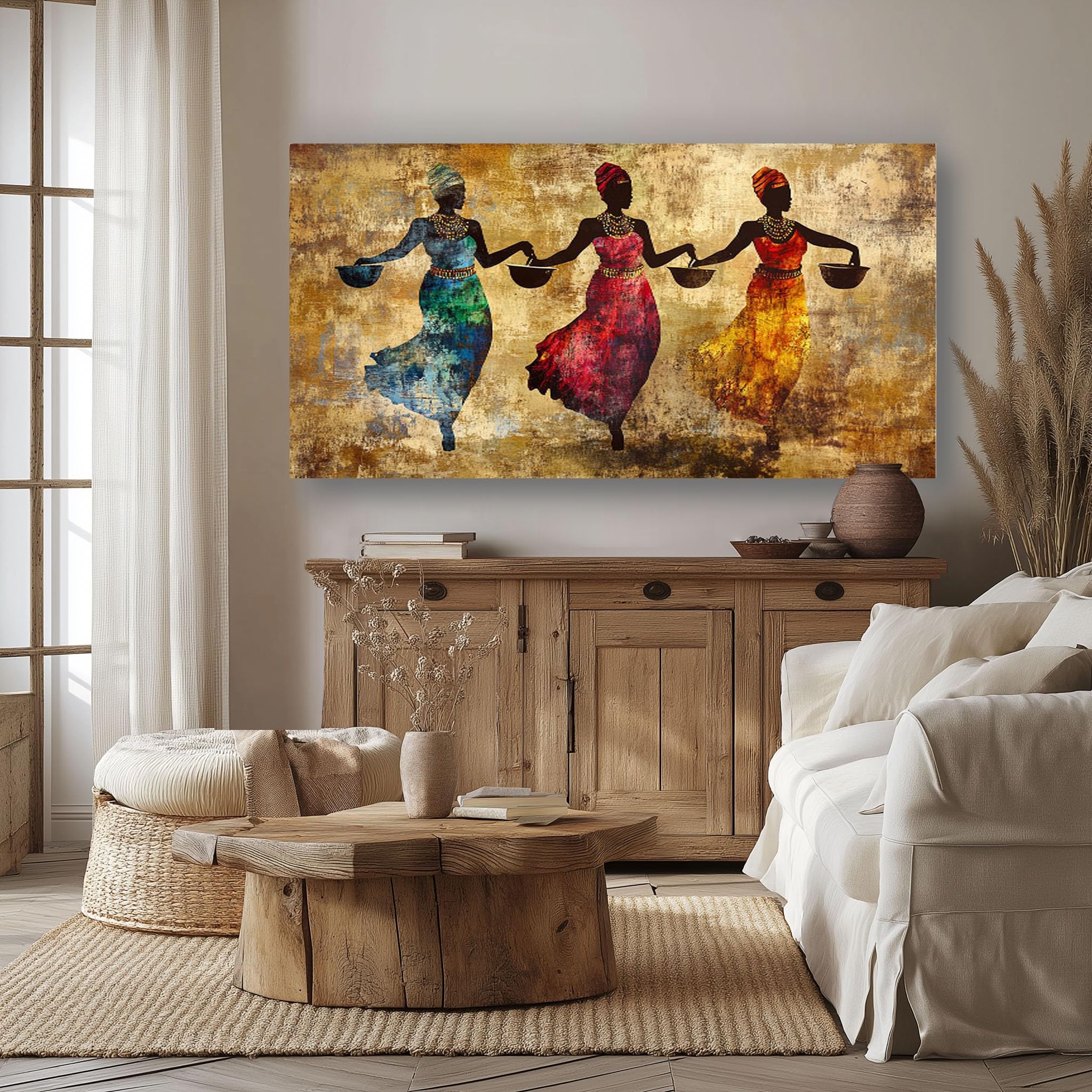 SKOEUI Grandi Quadri Moderni Soggiorno Africano Etnico Quadro con Cornice | Donna Figurativa 1 Pezzo 60x120 cm Stampa su Tela Decorazione da Parete per Salotto, Camera da letto, Cucina