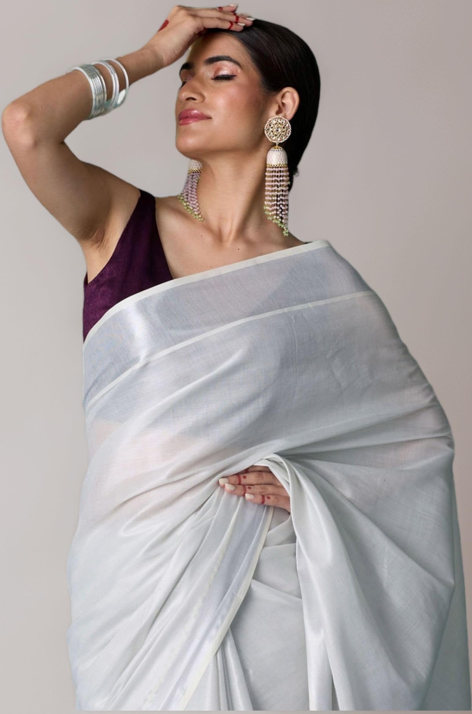 DhevStylish Women's Kerala Kasavu Golden Tissue Plain South Indian Saree with Running Blouse | Saree length: 6.25 Meters | Onam & Wedding saree collections