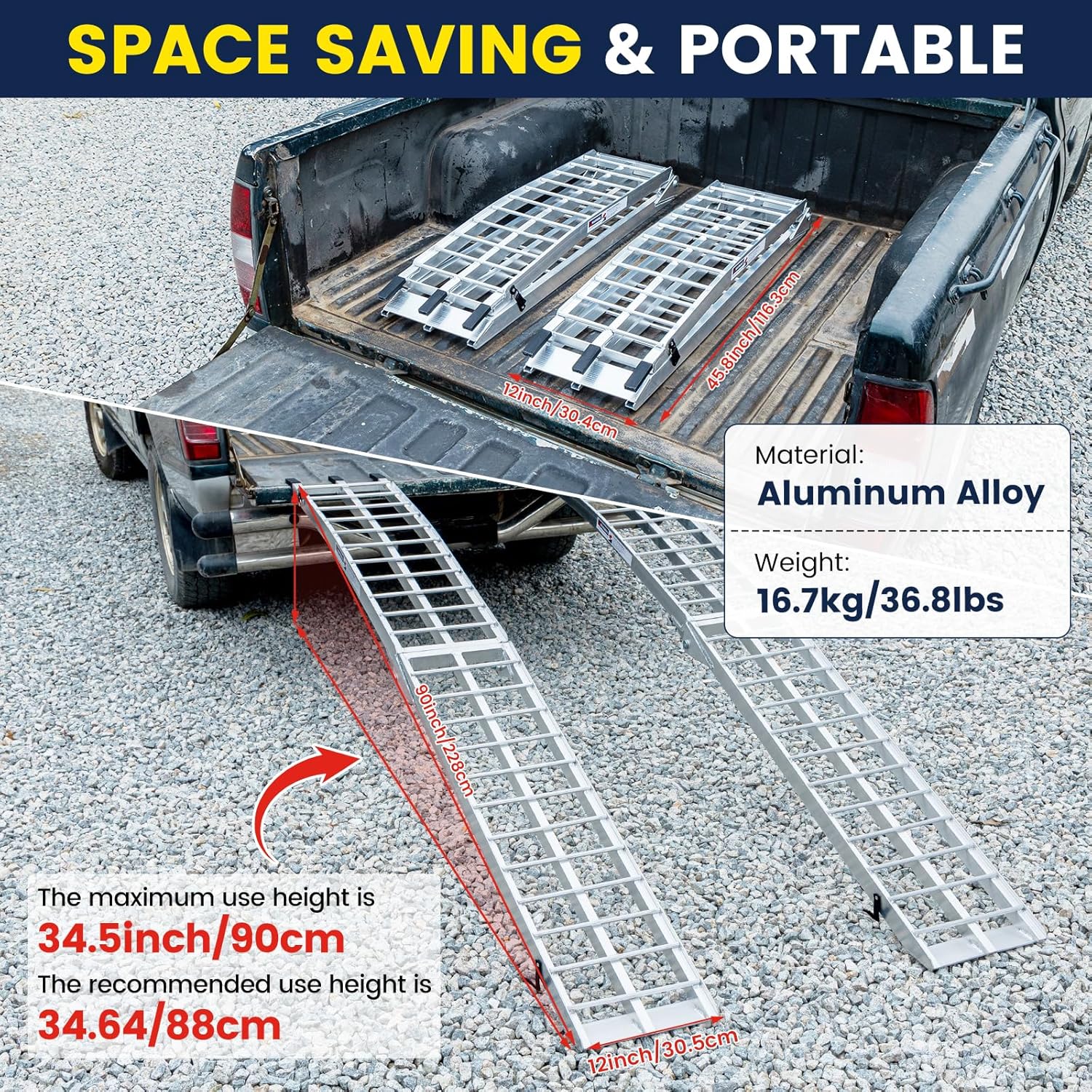 thumbnail image 2 of KROAK Aluminum Loading Ramps 1700 Lbs, 7.5ft 2Pcs Martinique 2 of 11