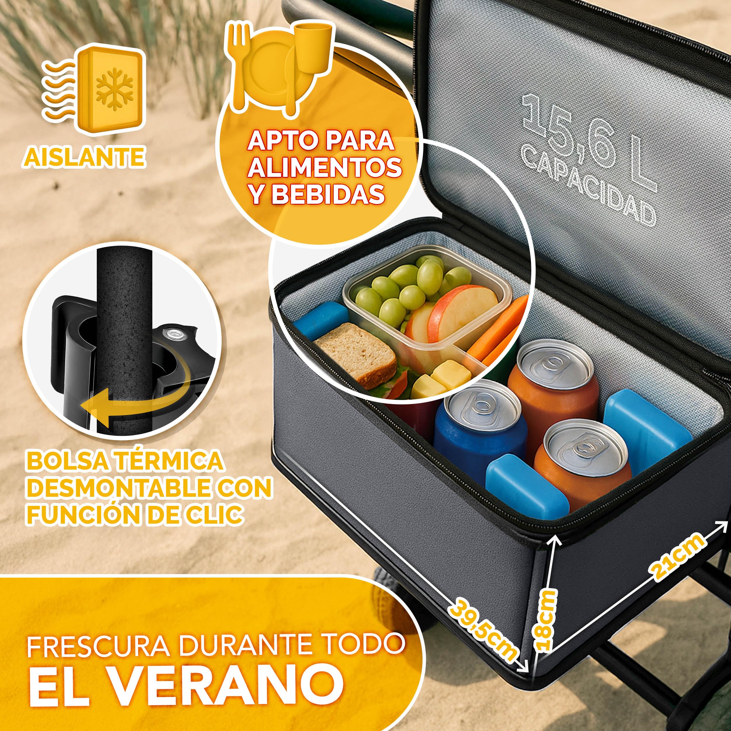 TRESKO® Carro Plegable con Techo, Compartimento de refrigeración y Ruedas Laterales, Carro de Mano máx. soporta hasta 150 kg, Carro de Transporte con neumáticos de Goma Maciza, Frenos