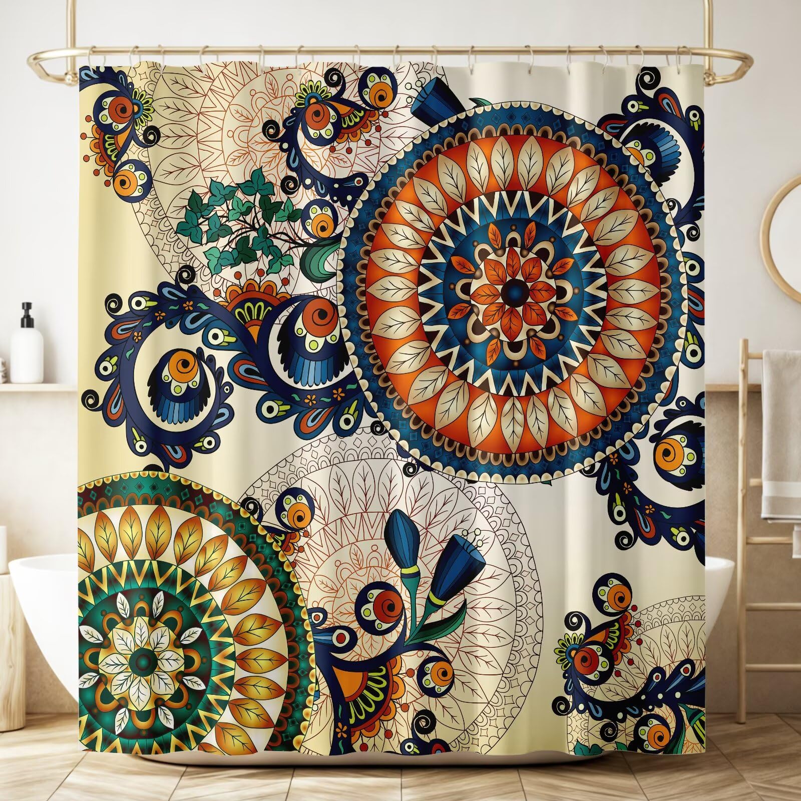 ZhiRain Bohemian Flower Shower Curtain Boho Mandala Floral Flowers Print Pattern Waterproof Fabric Bathroom Curtains Home Privacy Bath Decor with