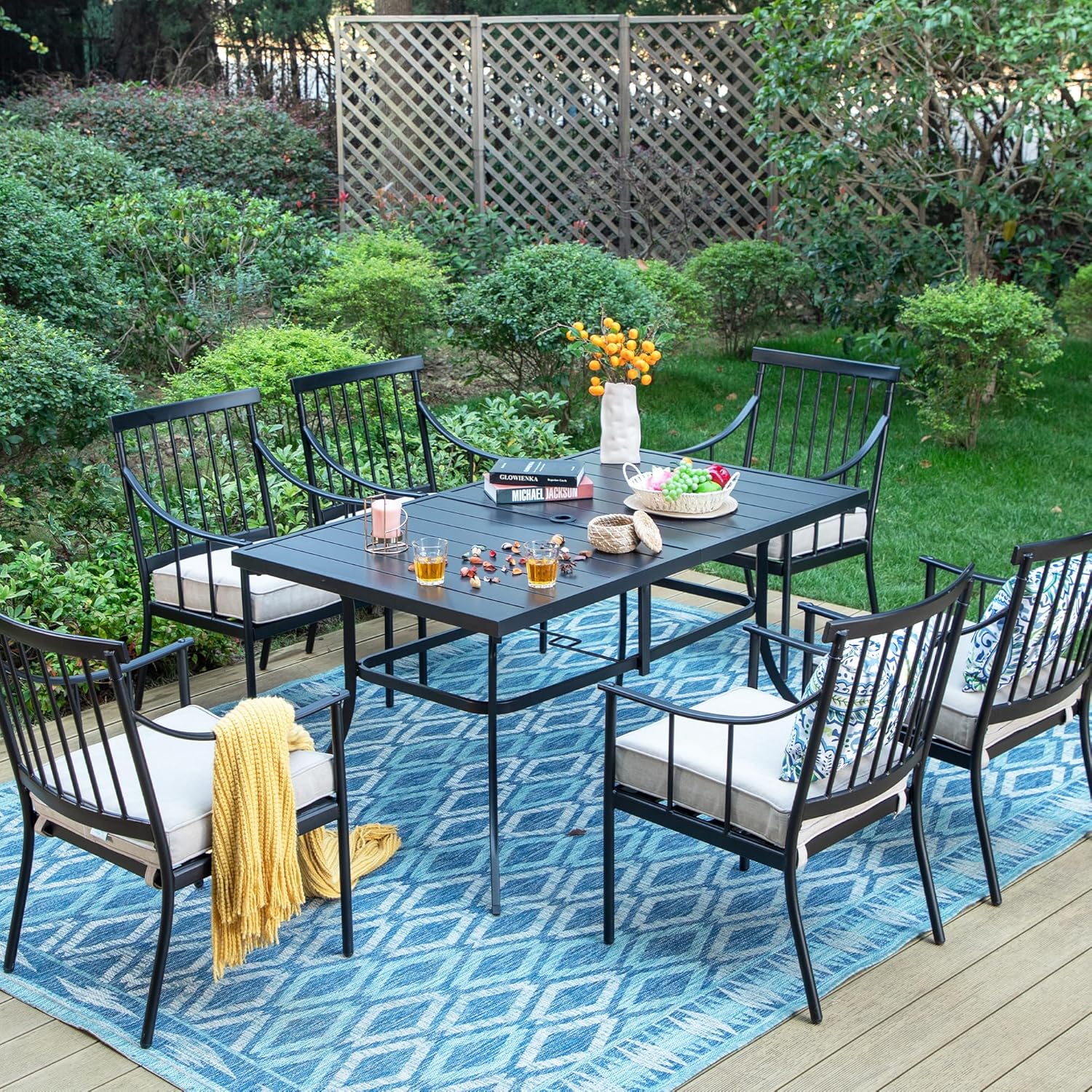Sophia & William Metal Outdoor Dining Chairs with Seat Cushion, Black Patio Chairs Set of 6, Patio Bistro Conversation Furniture Set for Porch Yard Balcony, Load Capacity: 300lbs