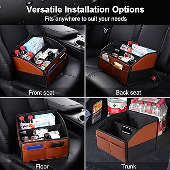 YOHOOLYO Car Organiser, Children's Back Seat With 4 Compartments And 4 Drink Holders, Foldable Rear Seat, Passenger Seat For Toys, Books, Snacks, Black