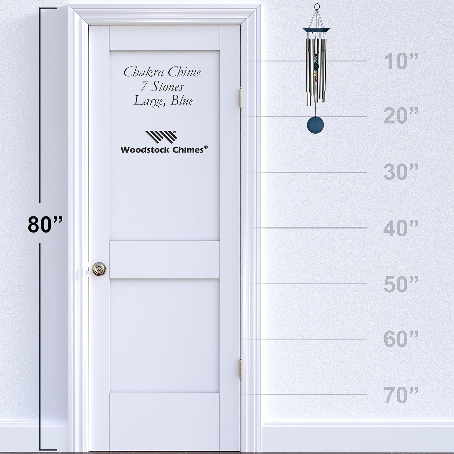 Woodstock Wind Chimes for Outside, Outdoor Decor, Outdoor and Patio Decor, Porch Decor, Meditation, Yoga Awareness Relaxation 24" Woodstock Chakra Chime Seven Stones Large Size Blue Wind Chime (CC7LB)