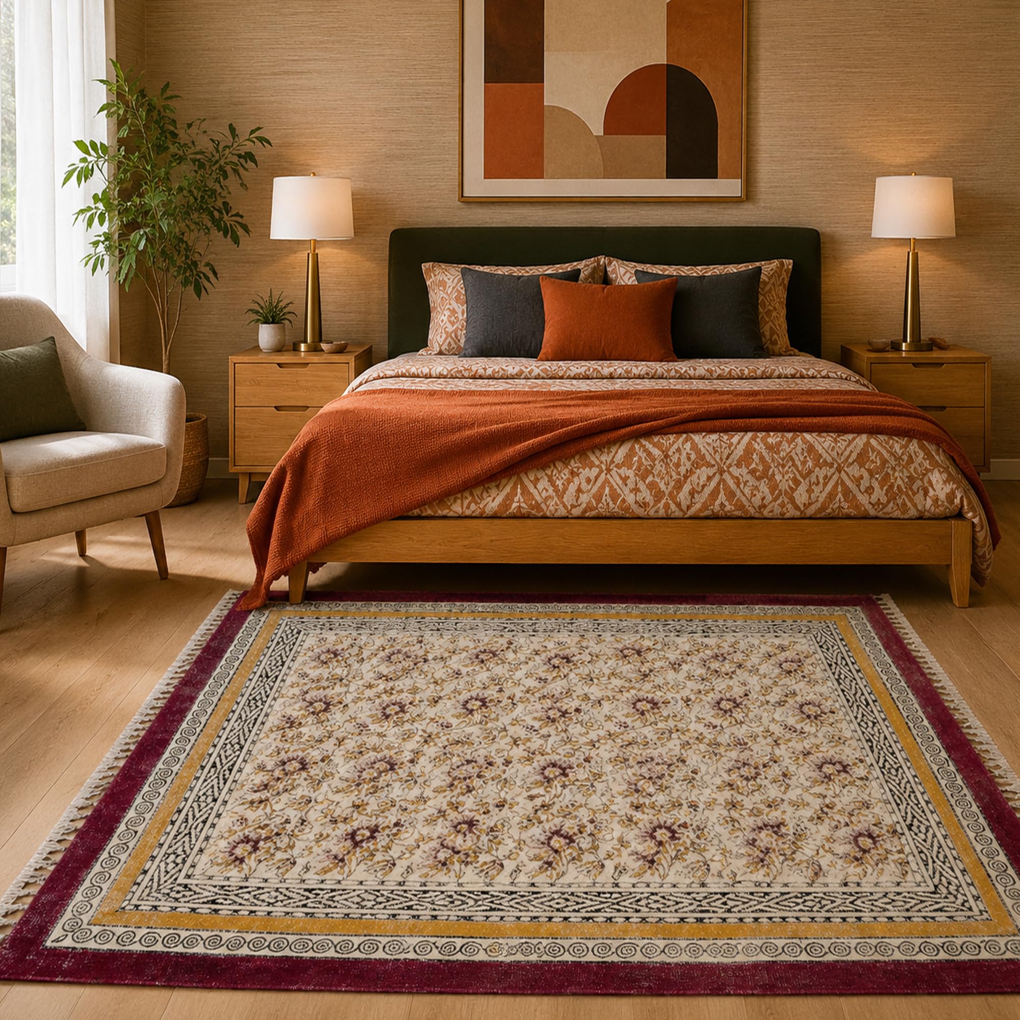 Teppichläufer mit Blockdruck, 0,8 x 3 m, Blumenmuster, indisch, schmal