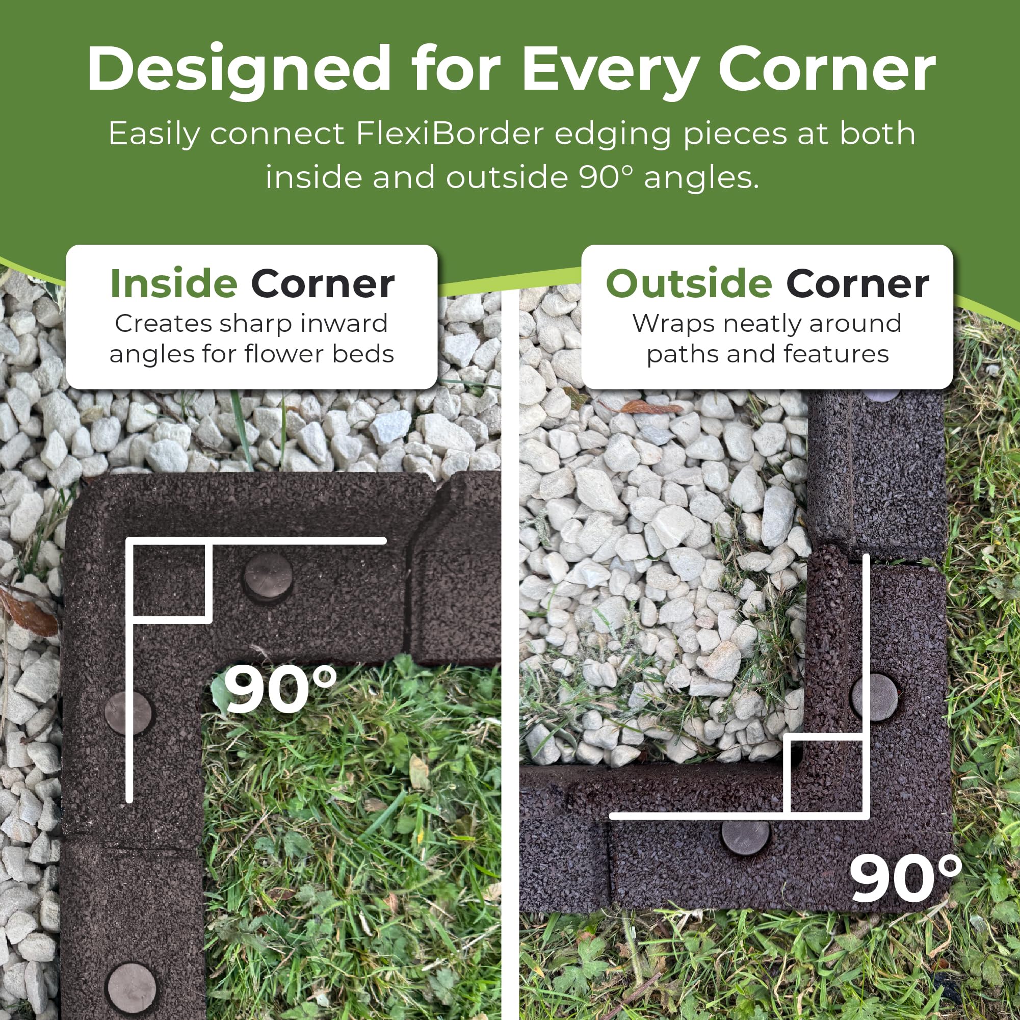 FlexiBorder 2 x 90 Degree Inside Corner Brown Rubber Lawn Edging - Garden Edging for Grass Lawns Pathways and Flower Borders - Image 4
