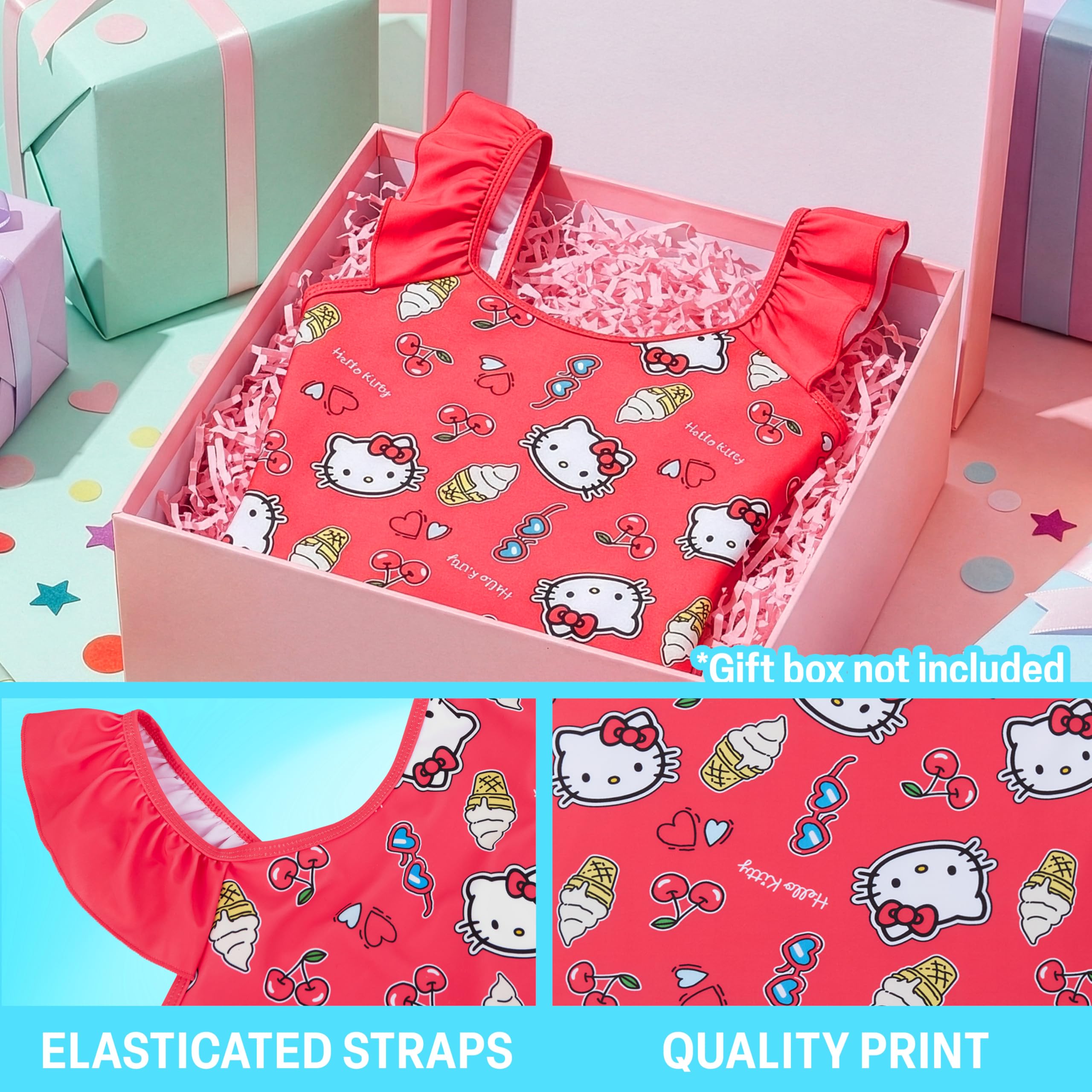 Hello Kitty Sanrio | Disney Stitch Bañador Niña UPF 50+, Bañadores Una Pieza con Volantes, Traje de Baño Verano Piscina Playa