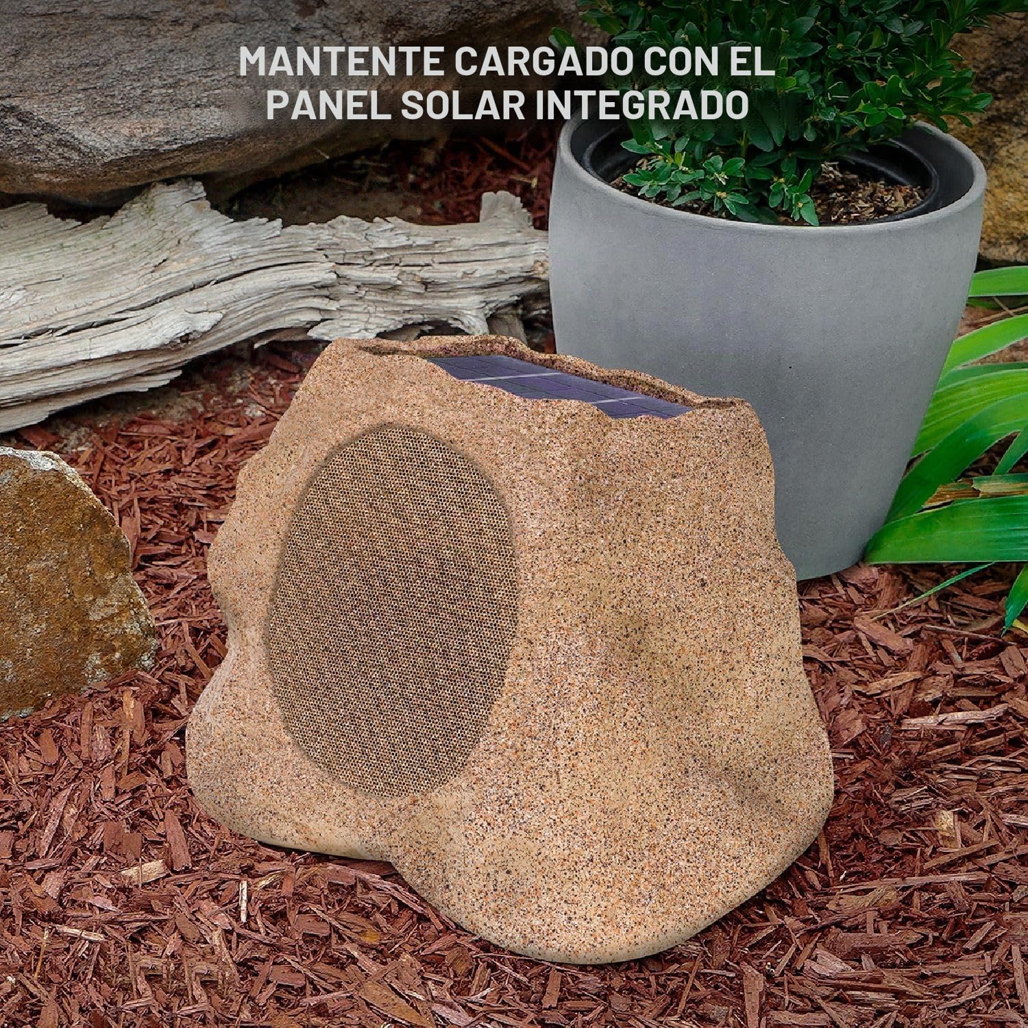 VICTROLA Rock Speaker Connect Stone – Altavoz inalámbrico para Exteriores con Bluetooth 5.3, 22 Horas de autonomía, Carga Solar, Conecta hasta 20 Altavoces Tipo Roca, Resistente al Agua y Polvo IP65