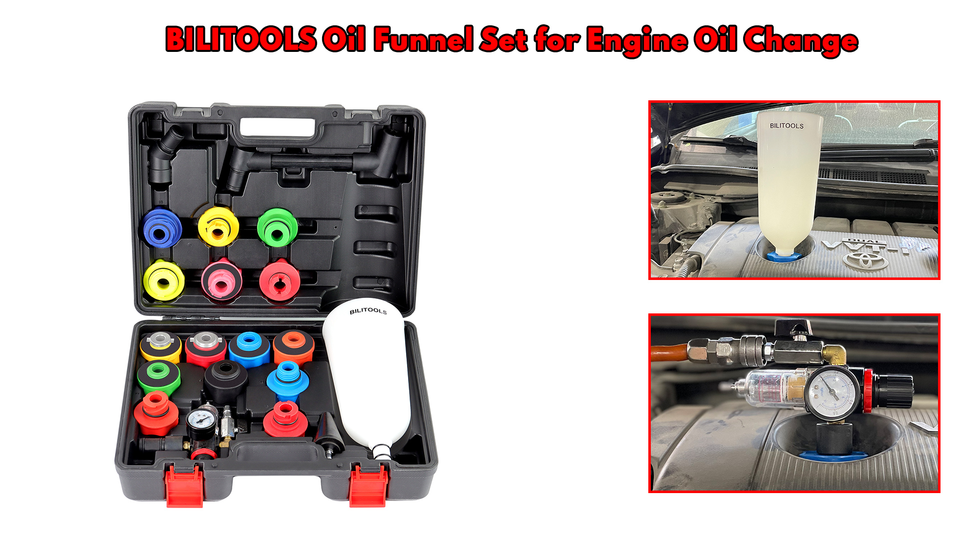 Image of BILITOOLS Engine Oil Funnel Kit, Master Oil Filling Tool Kit for Oil Change