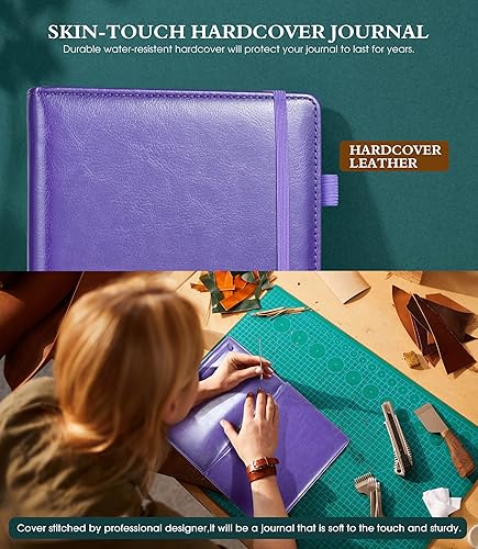 Miniatura 10 de Cuaderno rayado para escribir, papel grueso A5 de 3.53 ozm, diario de tapa dura de cuero para mujeres y hombres, diario de viaje de 160 páginas