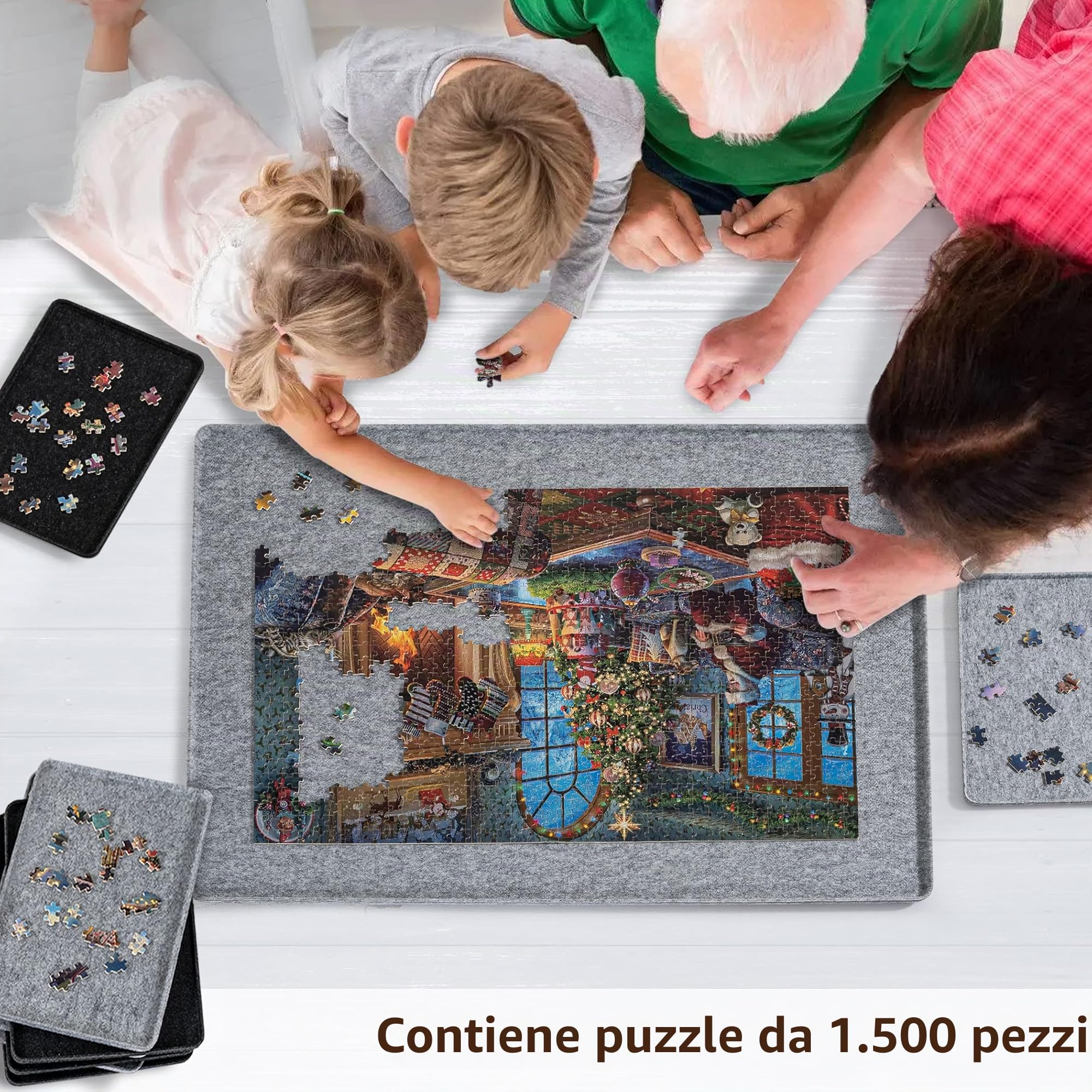 Lavievert Tavola per puzzle con 8 vassoi e copertura per puzzle, tappetino arrotolabile portatile, tavolo per puzzle leggero, tavole per puzzle e supporto per riporre fino a 1500 pezzi, grigio chiaro