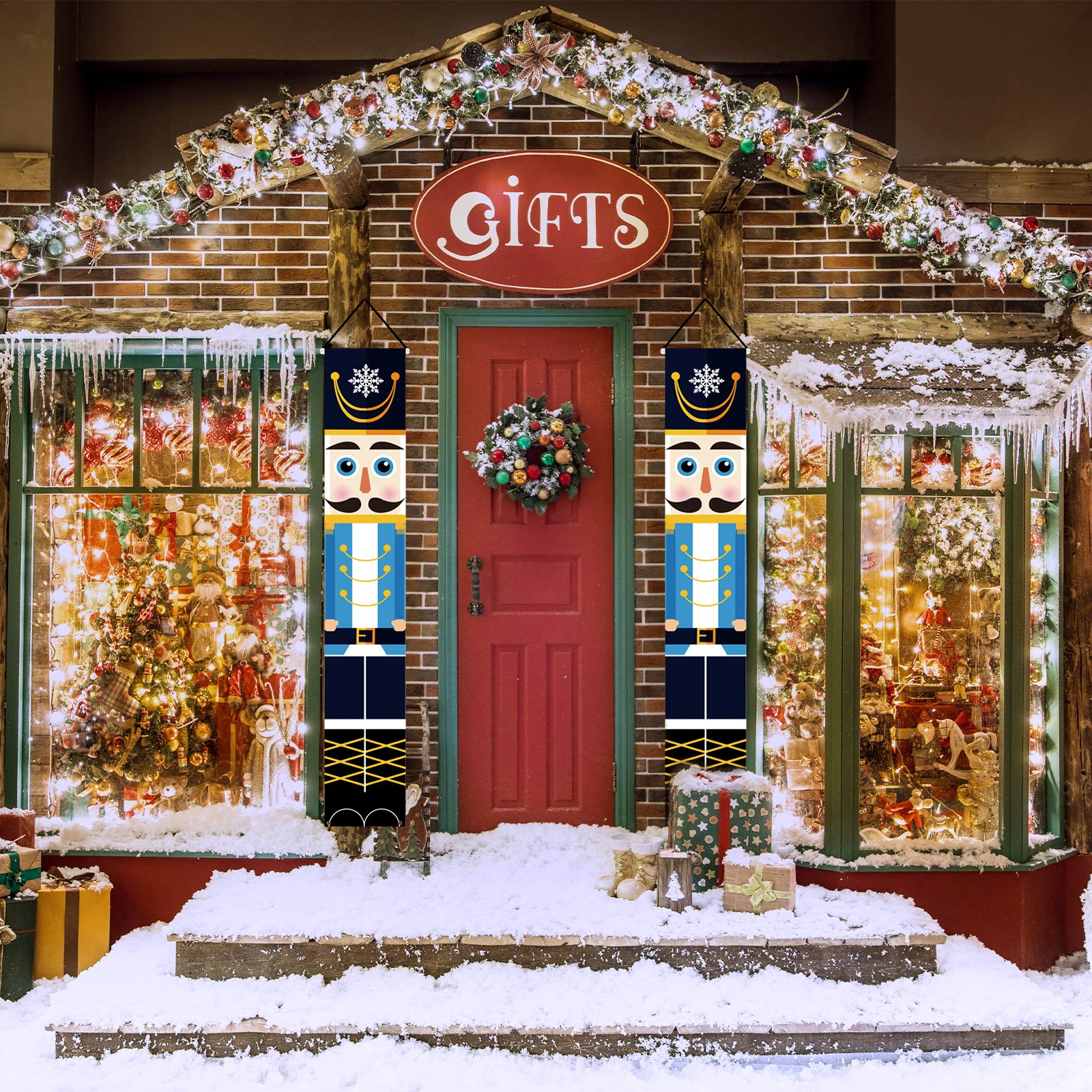 LANMOK Weihnachts Banner Nussknacker - 2 Stück Outdoor Deko 35,4x184cm