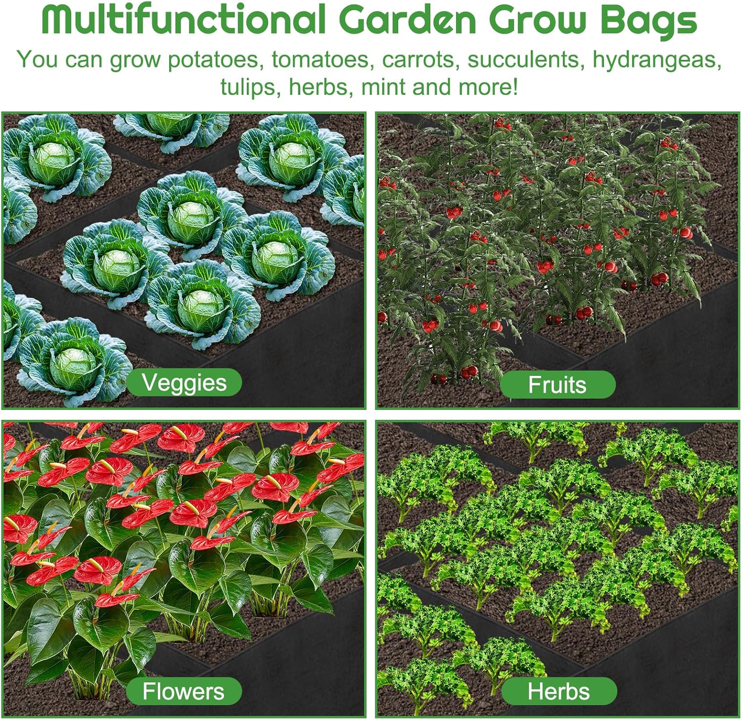 58 Gallon Fabric Raised Garden Bed, 4x1x1ft Large Garden Grow Bag Outdoor 8 Grids Planter Box Felt Planting Container for Growing Tomatoes Potatoes Plants Flowers, Black(1, Medium) - Image 5