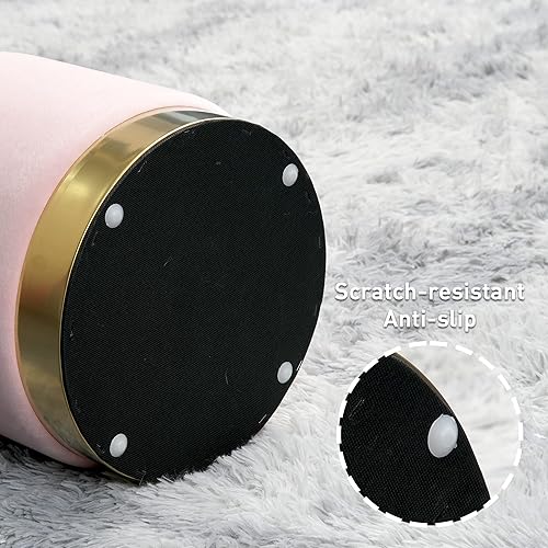 Miniatura 7 de BRIKY Otomana redonda de almacenamiento, otomana de terciopelo rosa con almacenamiento para sala de estar, taburete otomano tapizado con base