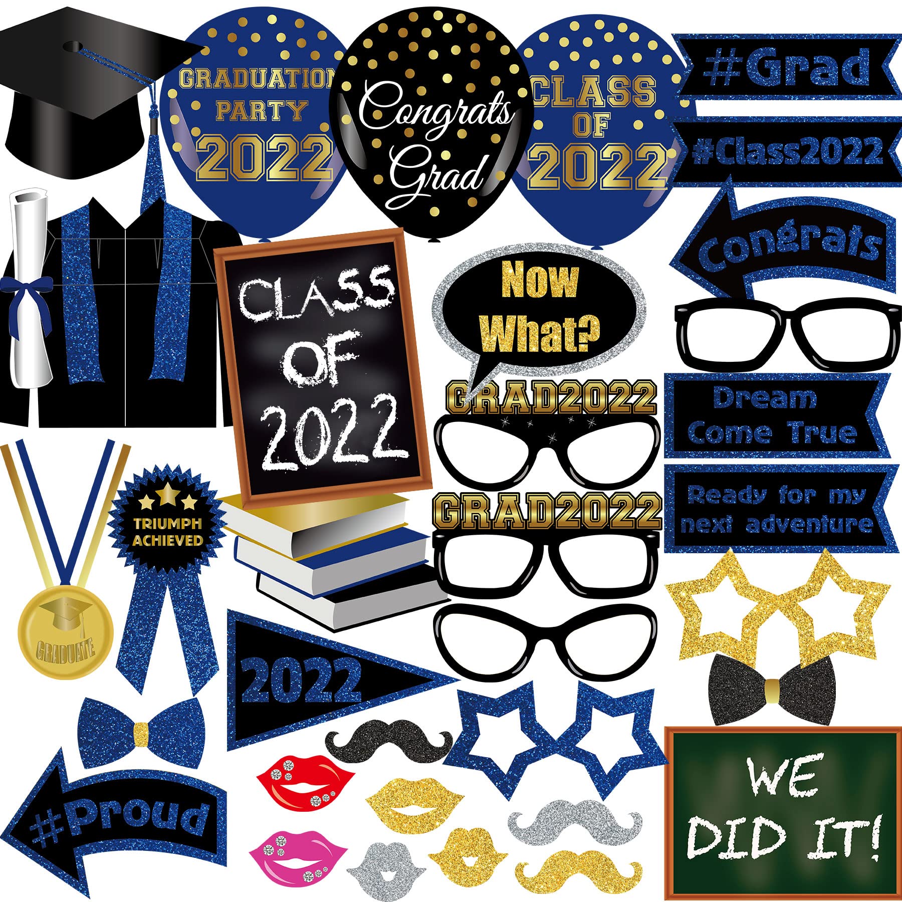 Buy 2023 Graduation Photo Booth Props, Navy Blue Graduation Decorations