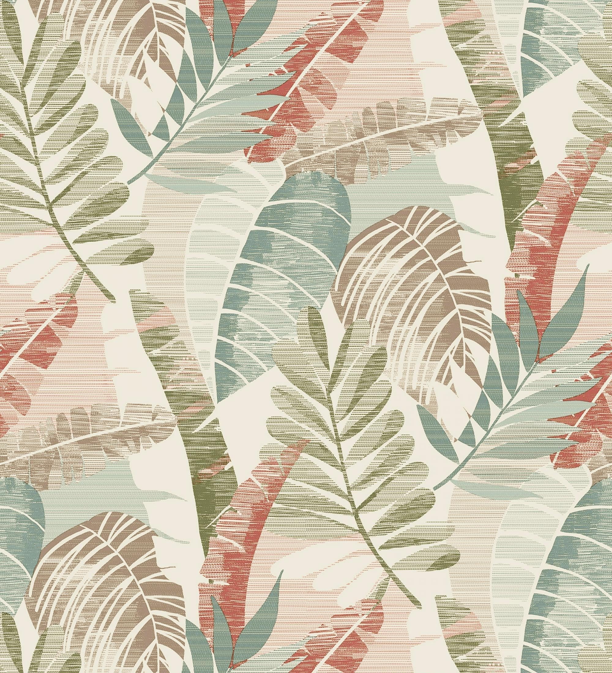 GAULAN 682819 - Papel pintado de hojas tropicales tonos verdes terracota claro y marfil para pared salón dormitorio pasillo comedor - Rollo de 10 m x 0,53 m