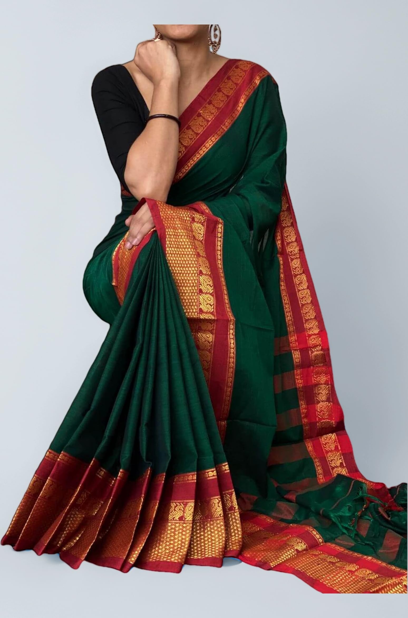 Women And Girls Narayanpet Cotton Saree Without Blouse Piece (Dt_Npgreen_Green)