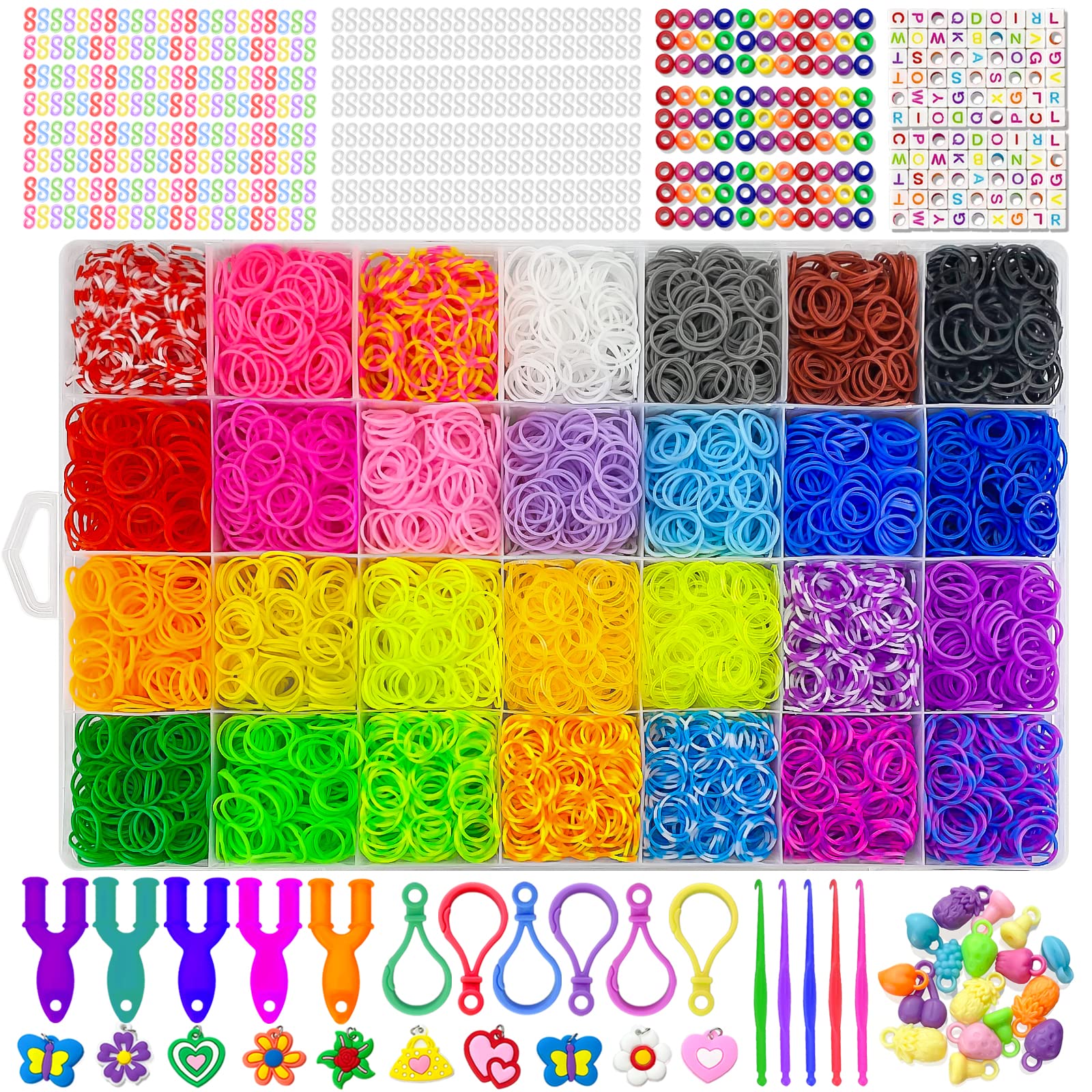 12000+ Rubber Band Bracelet Kit, Rubber Bands for Bracelets, Loom Bands, Loom Bracelet Making Kit, with Storage Container, Special Colorful S-Clips