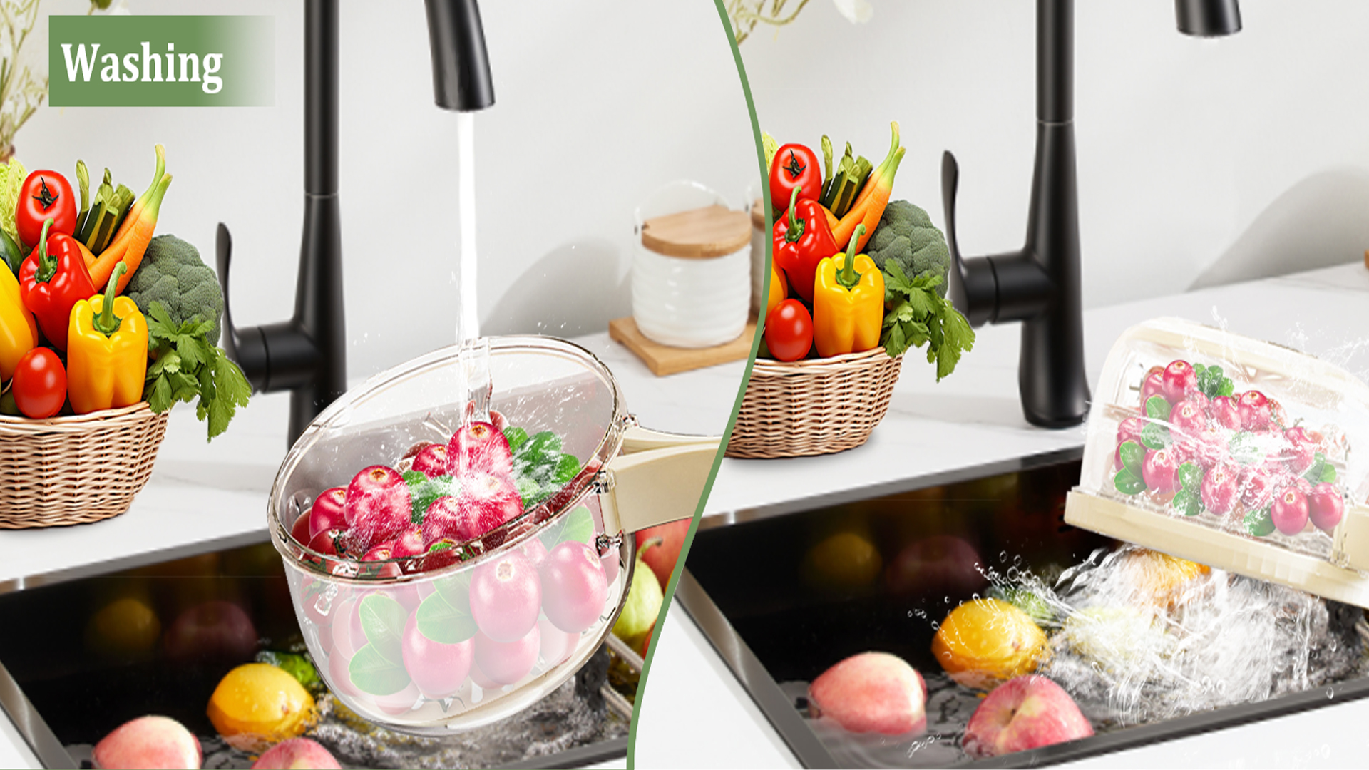 2 In 1 Drainer Con Coperchio - Colino Multiuso Per Verdura E Frutta, Pieghévole E Portatile (Bianco - 2 Pezzi) - Foto 4