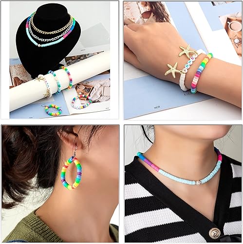 Miniatura 7 de 1000 cuentas Heishi de arcilla polimérica rosa intenso para hacer joyas, pulseras, collares, 0.236 in