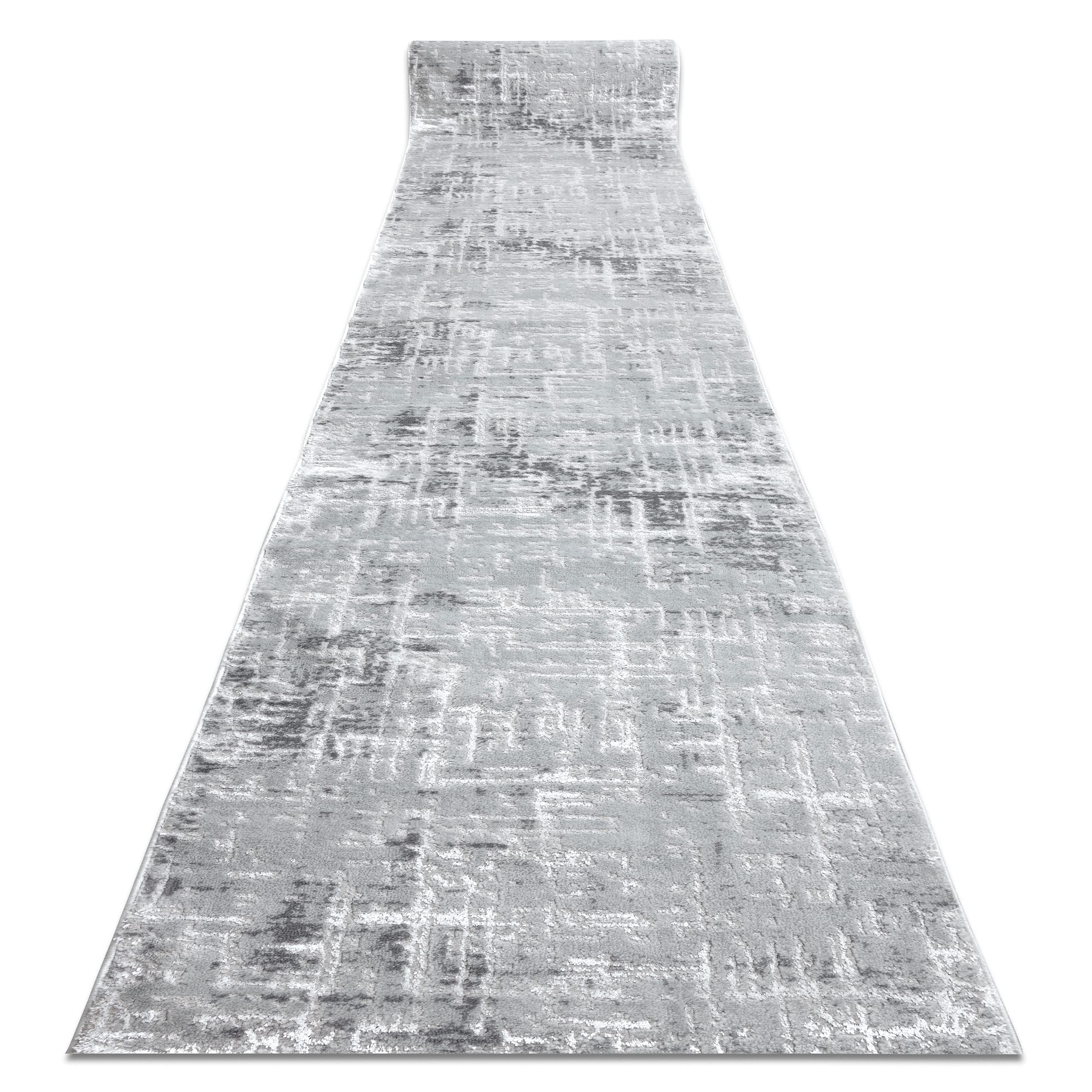 rugsx Nowoczesny chodnik MEFE, bieżnik strukturalny - dwa poziomy z włókniny szaro-biały 90 x 760 cm