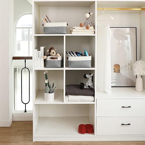 Vista 51 de OrganiHaus - Canastas de almacenamiento estrechas, 15 x 06 pulgadas, pequeñas, para estantes, armarios, baños, organizador de tela con asas, Beige