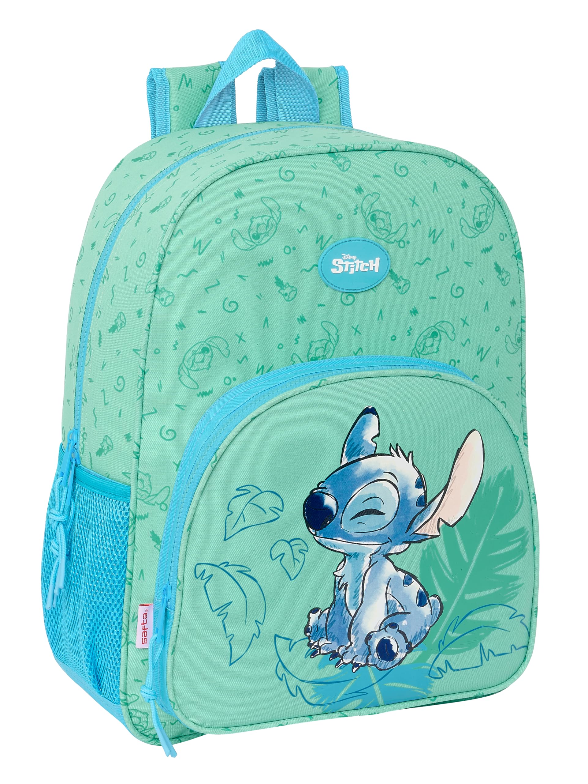 Safta STITCH ALOHA - Mochila Escolar Niño, Mochila Niño, Mochila Infantil, Adaptable a Carro, Ideal para Niños en Edad Escolar, Cómoda y Versátil, Calidad y Resistencia, 33x14x42 cm, Color Turquesa