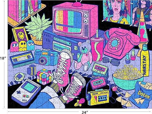 Miniatura 6 de RoseArt - Brillos de neón - 1980 - Rompecabezas de 500 piezas, inspirado en los años retro, colores neón vibrantes, para mayores de 12 años