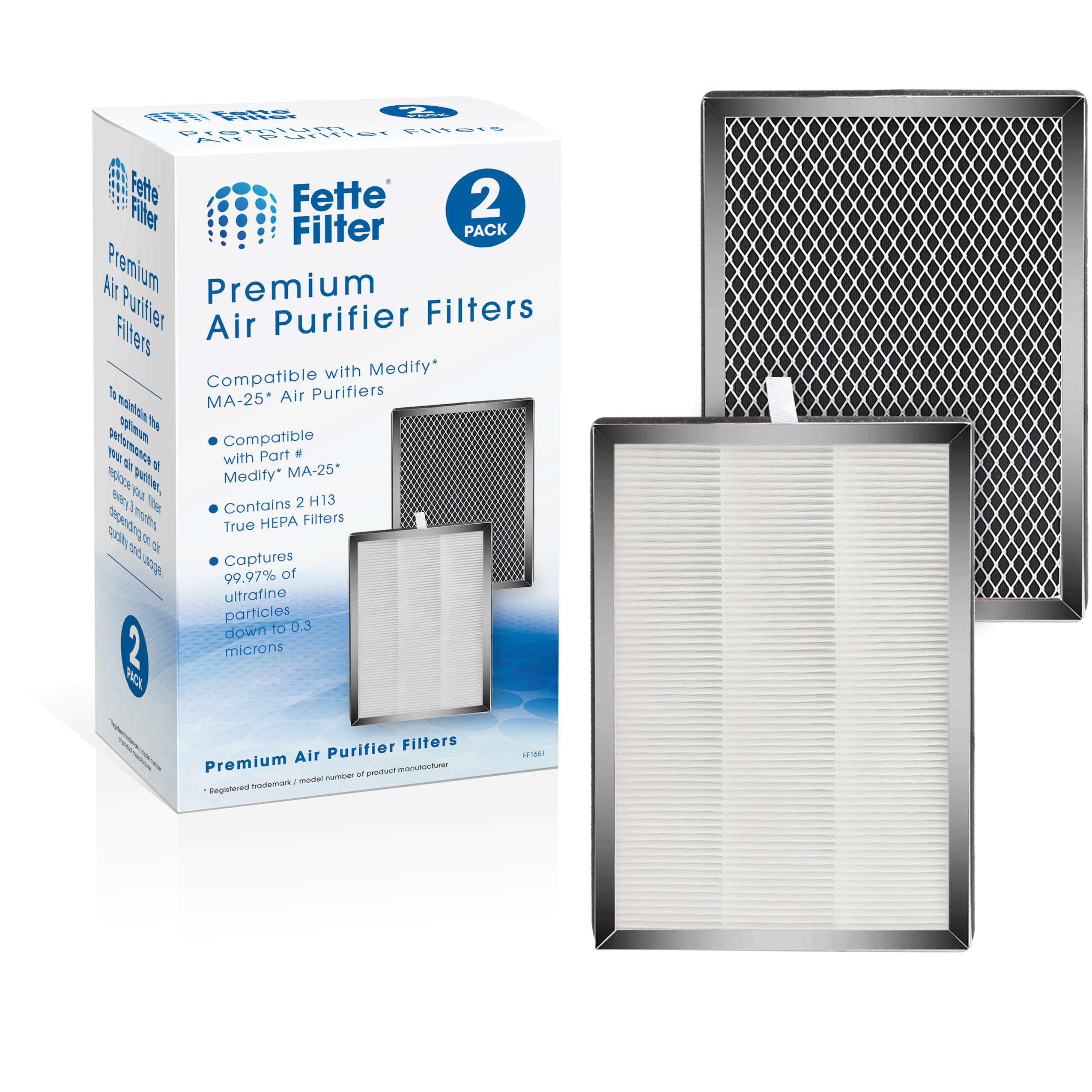 Fette Filter - Premium H13 True HEPA Replacement Filter Compatible with MA-25 Air Purifier with 3-in-1 filtration system. Includes 2 Hepa Replacements for models 25/US B1/S1/W
