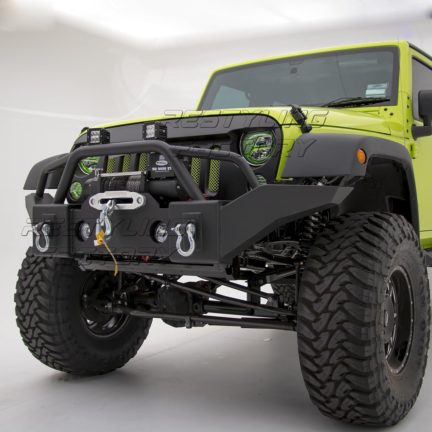 -Black Textured Full Width Front Bumper With Fog Lights Hole and Winch Plate for 07-18 Wrangler JK