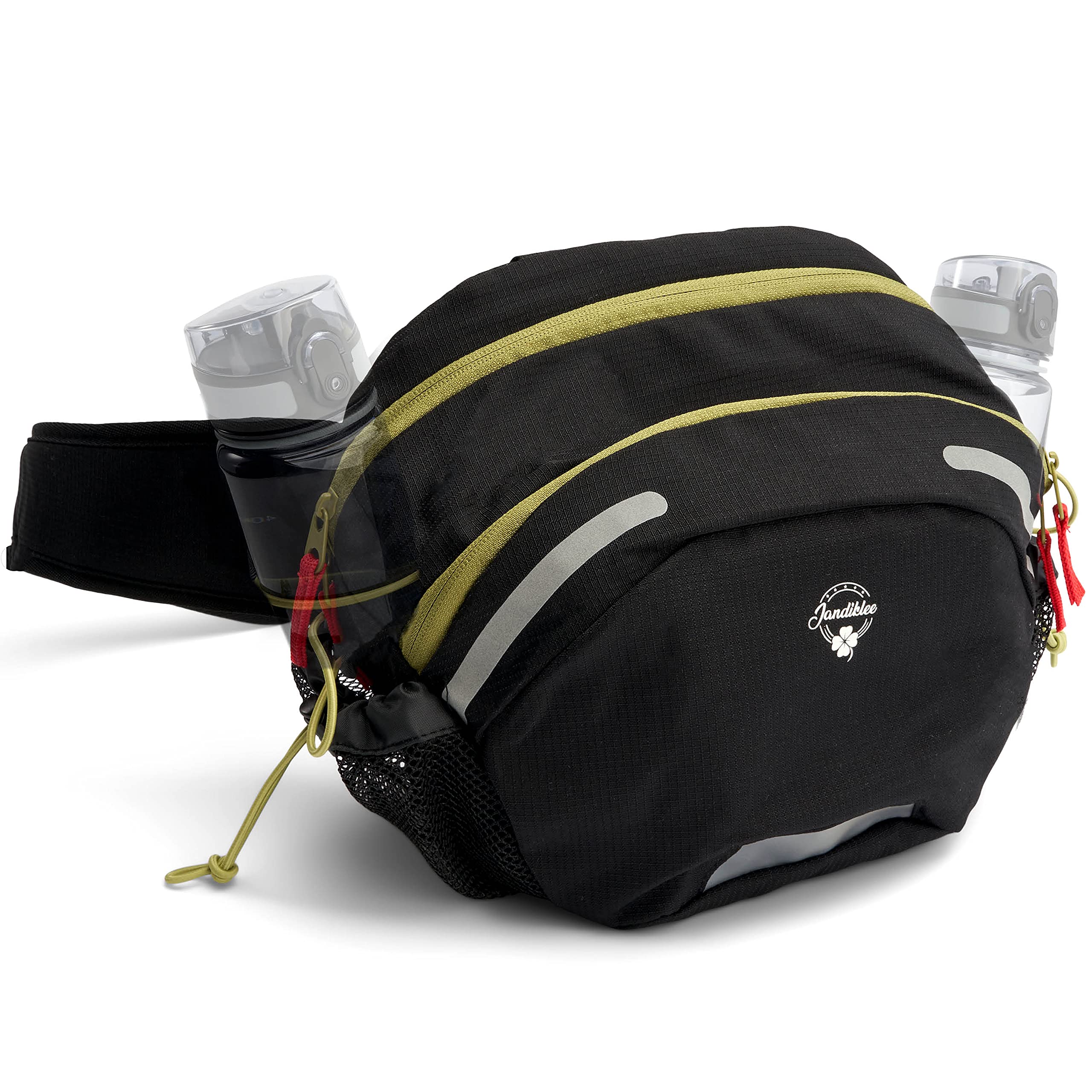Jandiklee Large 9 Litre Waist Bag with Bottle Holder for Hiking Cycling, Dog Training, Black Green Red, M