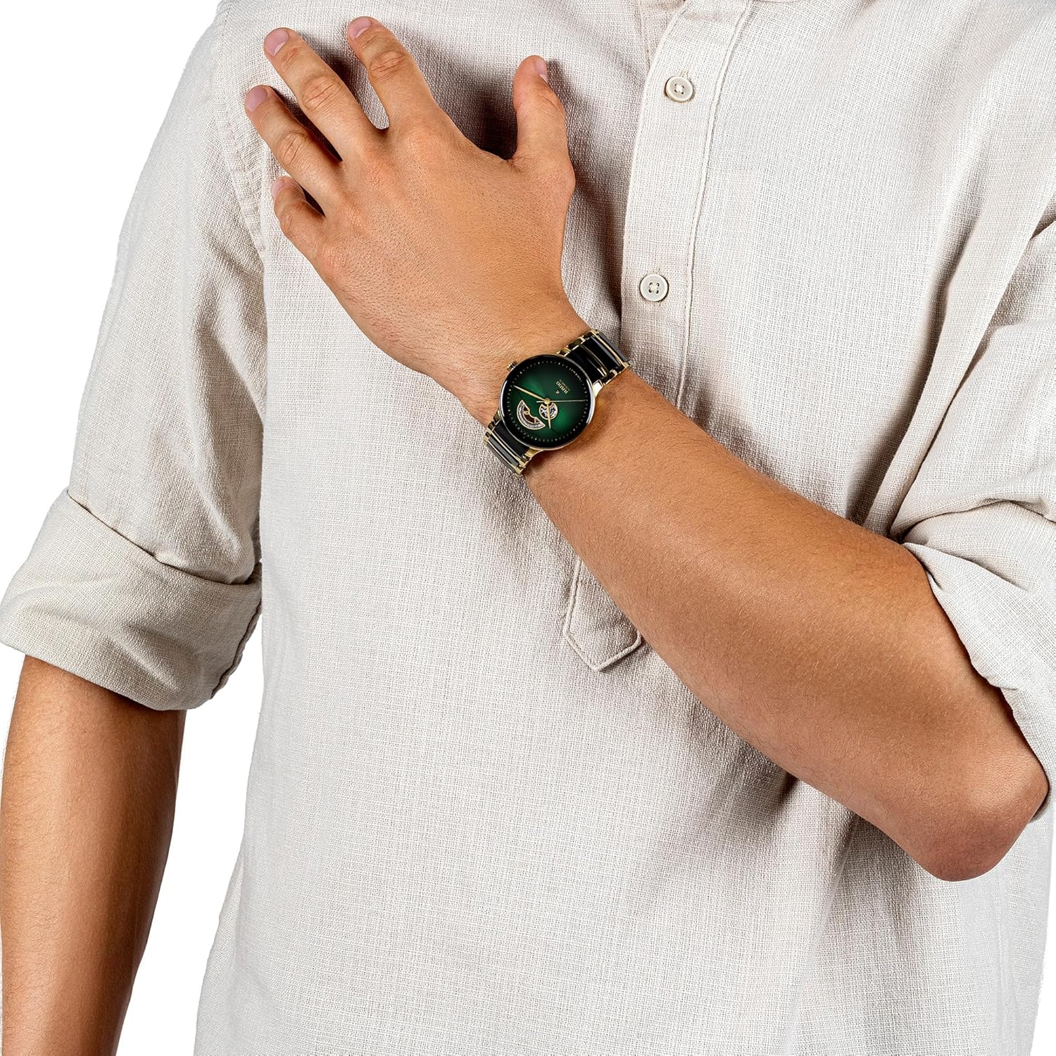 Rado Centrix Automatic Open Heart Unisex Luxury Watch 39.5mm 50m Water Resistant Green Dial